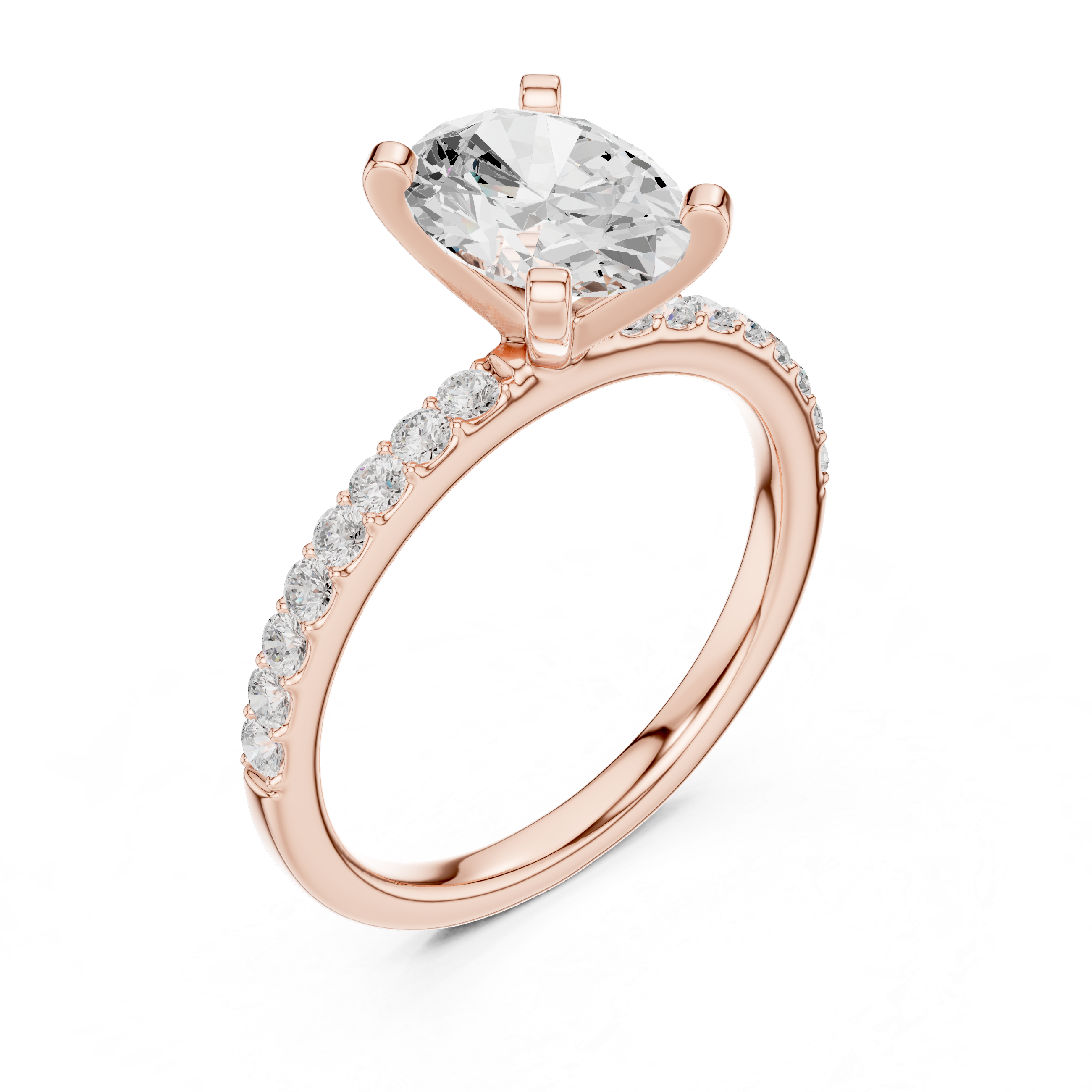 Refined Solitaire Diamond Ring with Oval Cut Center and Accent Diamonds