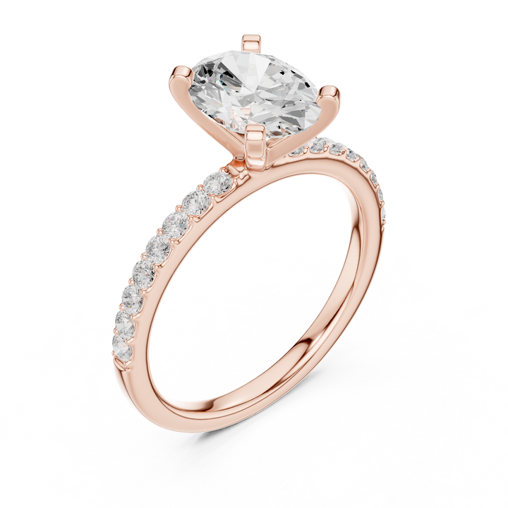 Refined Solitaire Diamond Ring with Oval Cut Center and Accent Diamonds