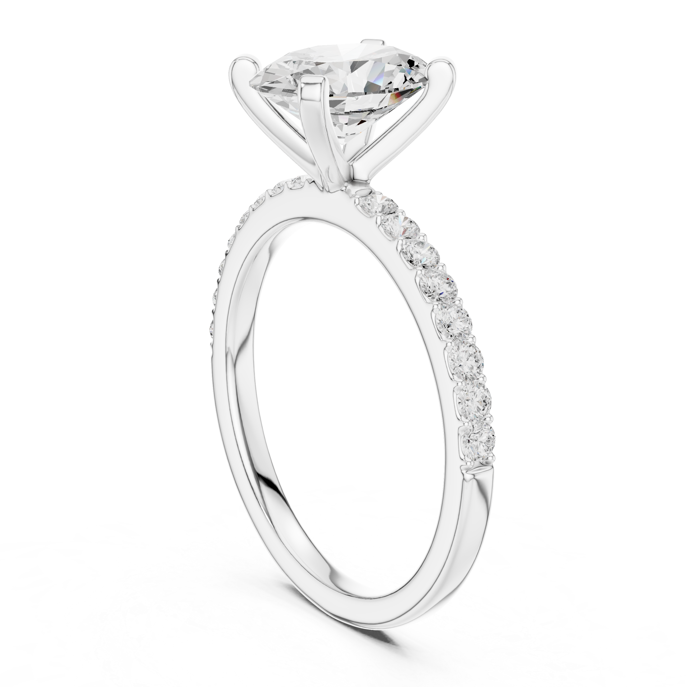 Refined Solitaire Diamond Ring with Oval Cut Center and Accent Diamonds