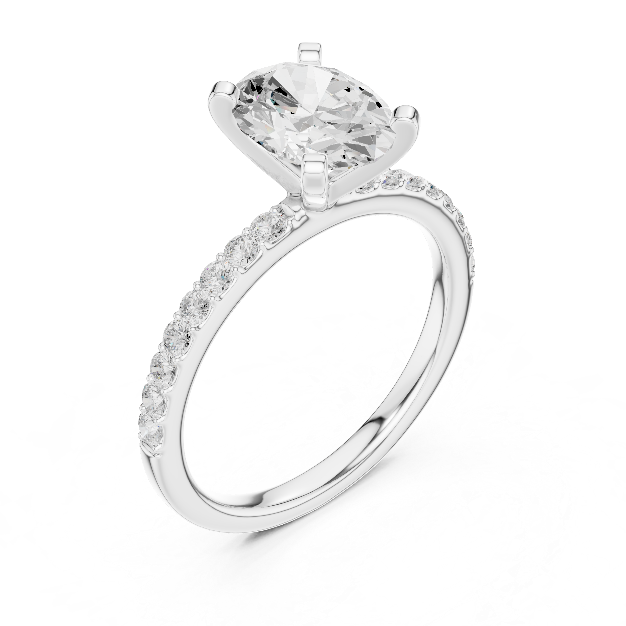 Refined Solitaire Diamond Ring with Oval Cut Center and Accent Diamonds