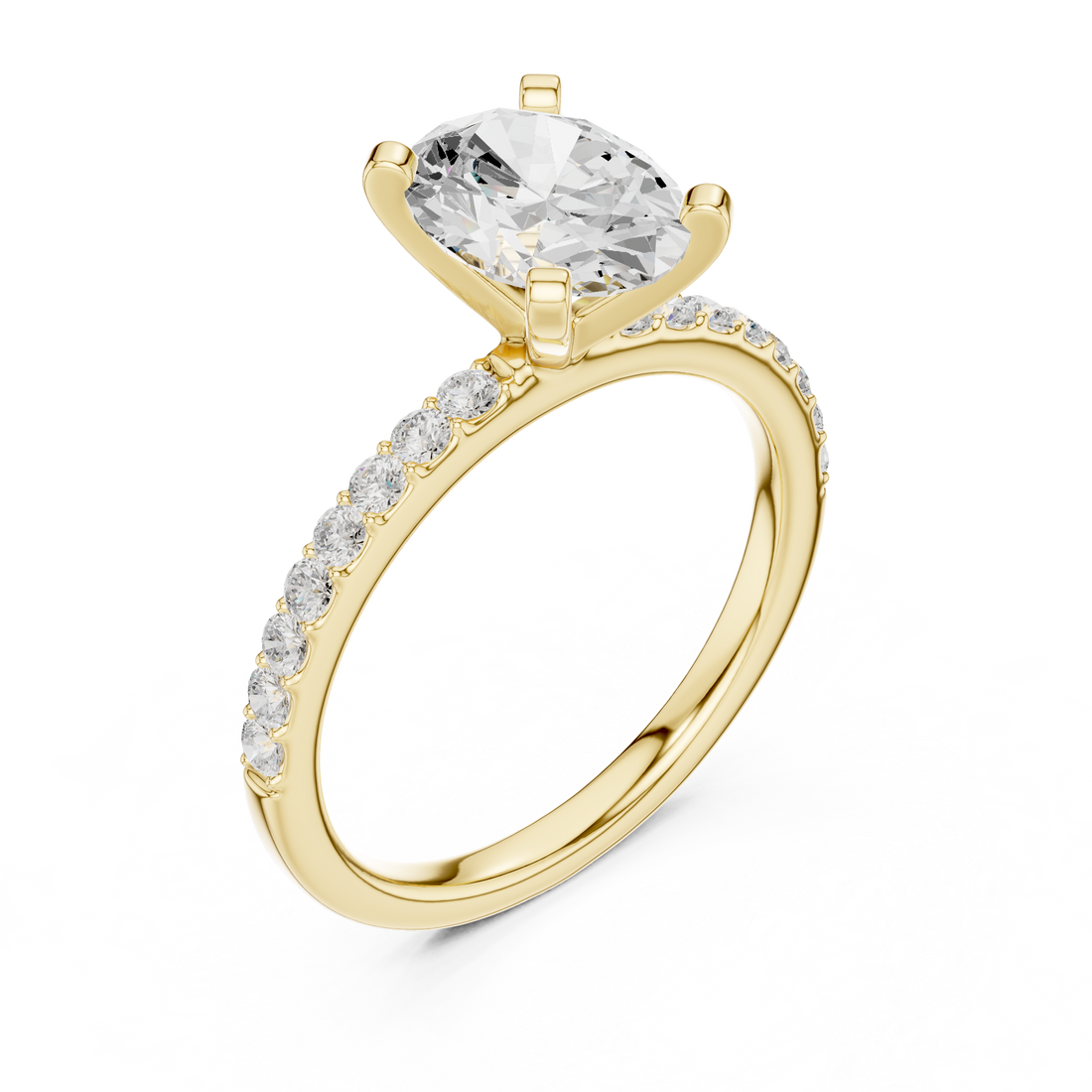 Refined Solitaire Diamond Ring with Oval Cut Center and Accent Diamonds