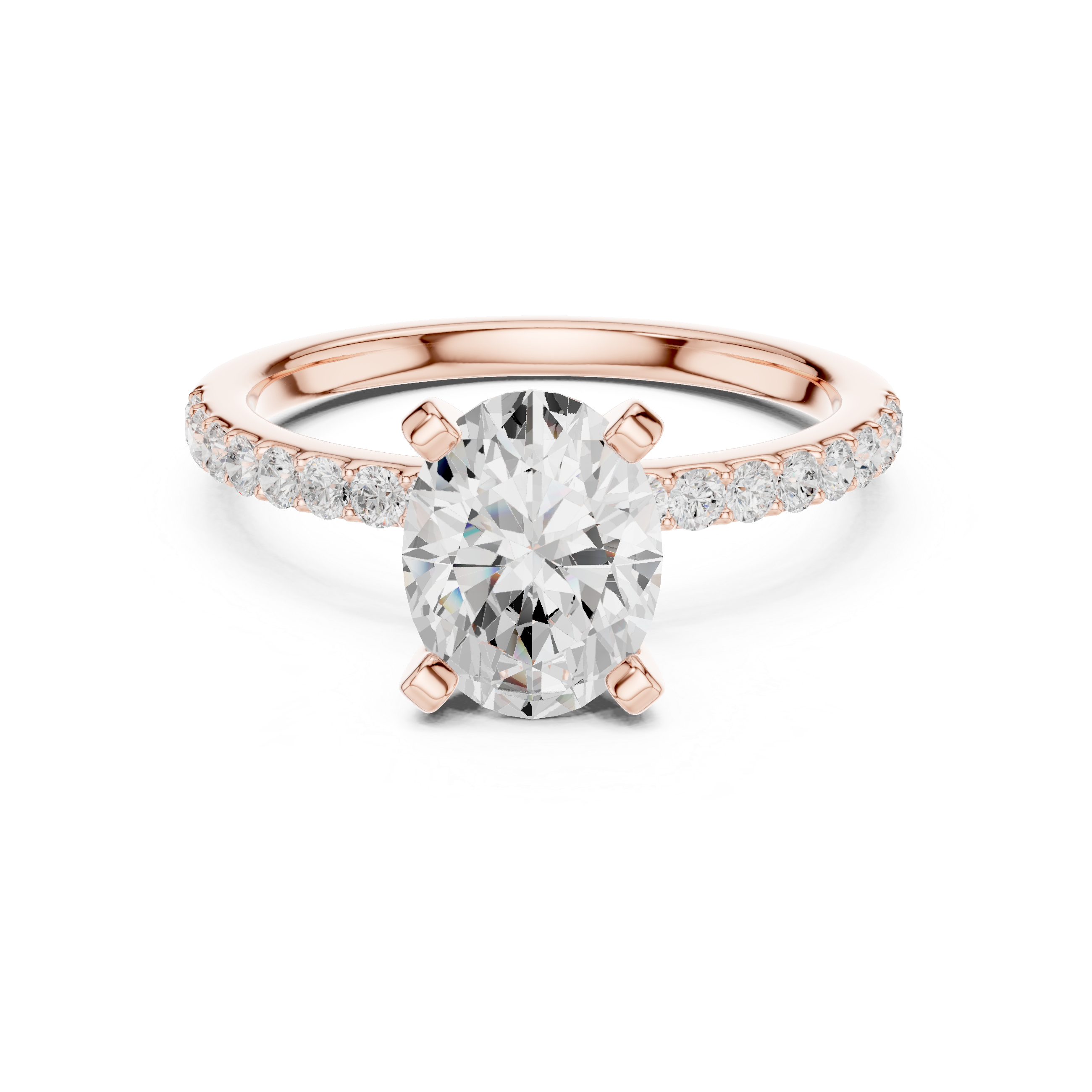 Refined Solitaire Diamond Ring with Oval Cut Center and Accent Diamonds