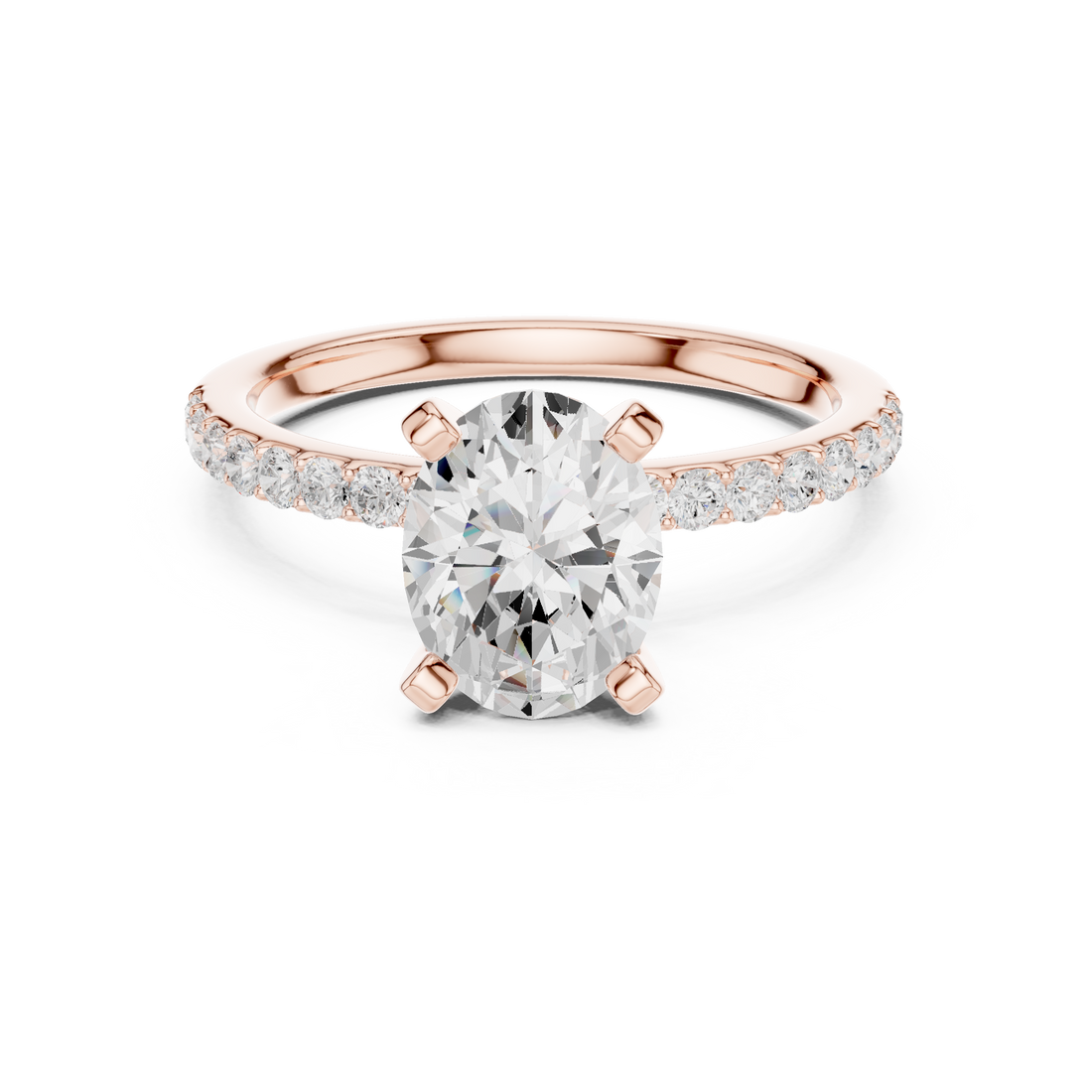 Refined Solitaire Diamond Ring with Oval Cut Center and Accent Diamonds