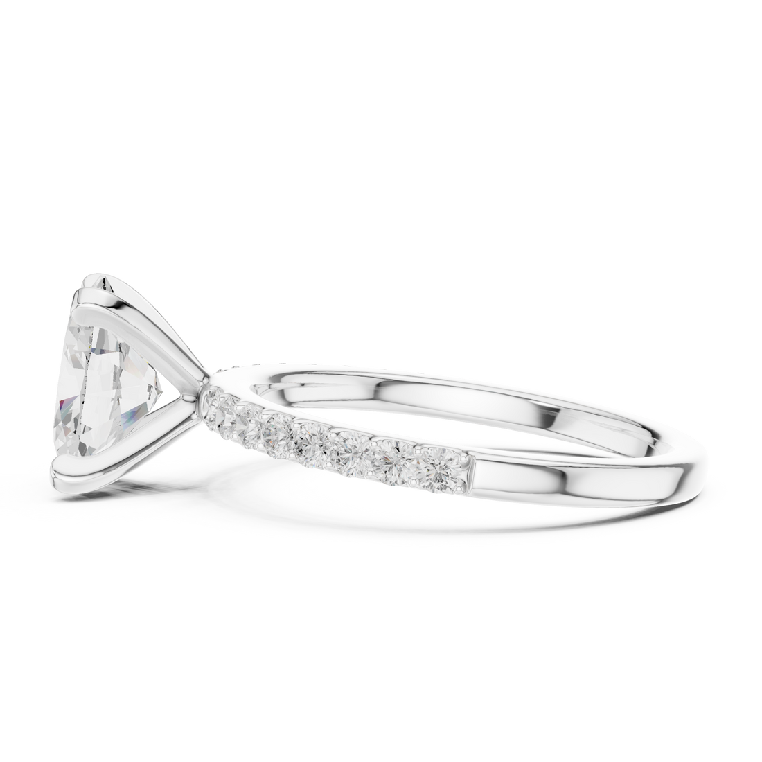 Refined Solitaire Diamond Ring with Oval Cut Center and Accent Diamonds