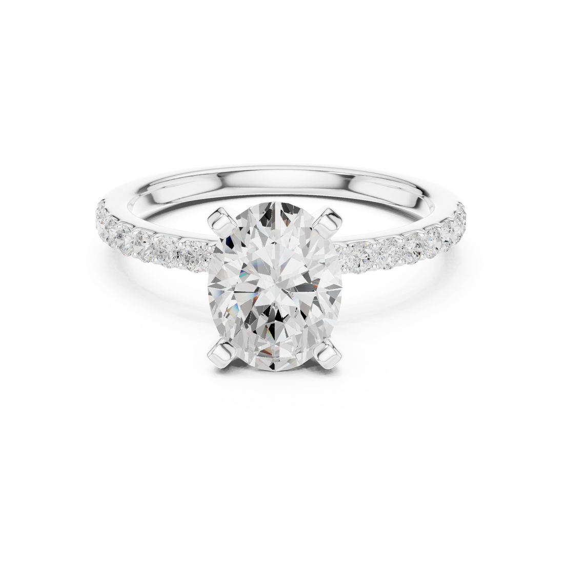 Refined Solitaire Diamond Ring with Oval Cut Center and Accent Diamonds