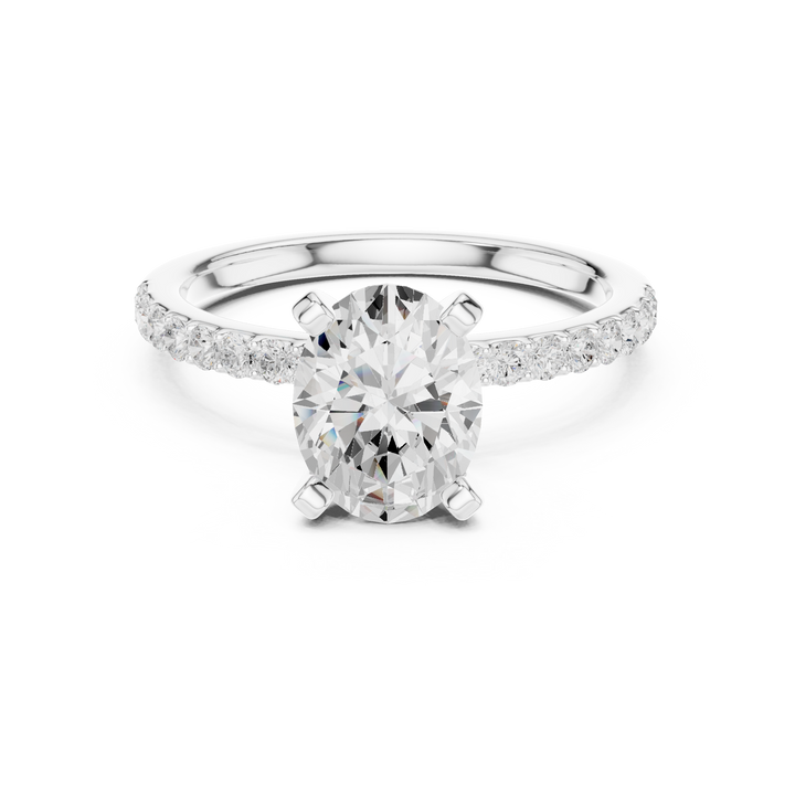 Refined Solitaire Diamond Ring with Oval Cut Center and Accent Diamonds