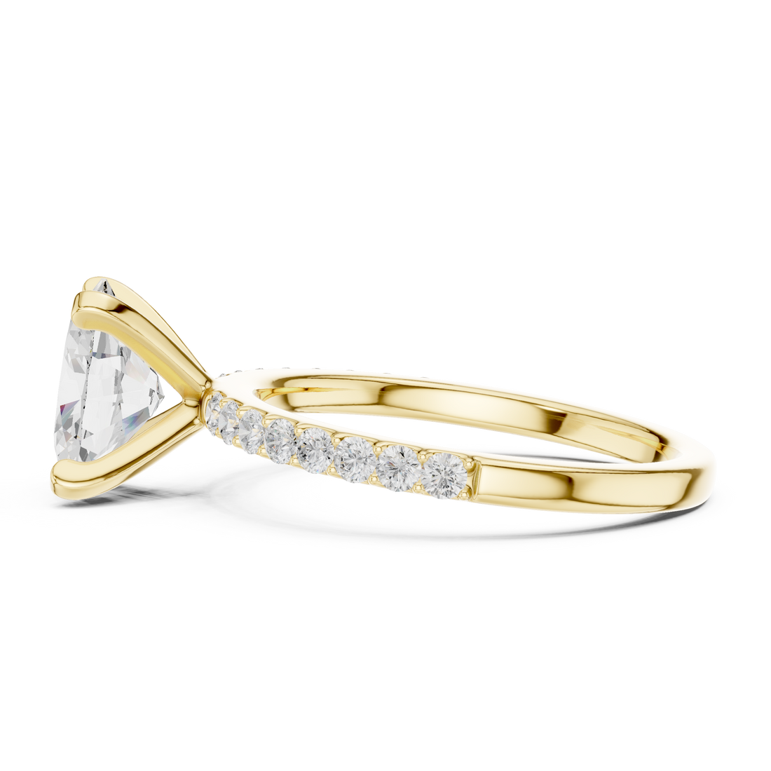 Refined Solitaire Diamond Ring with Oval Cut Center and Accent Diamonds