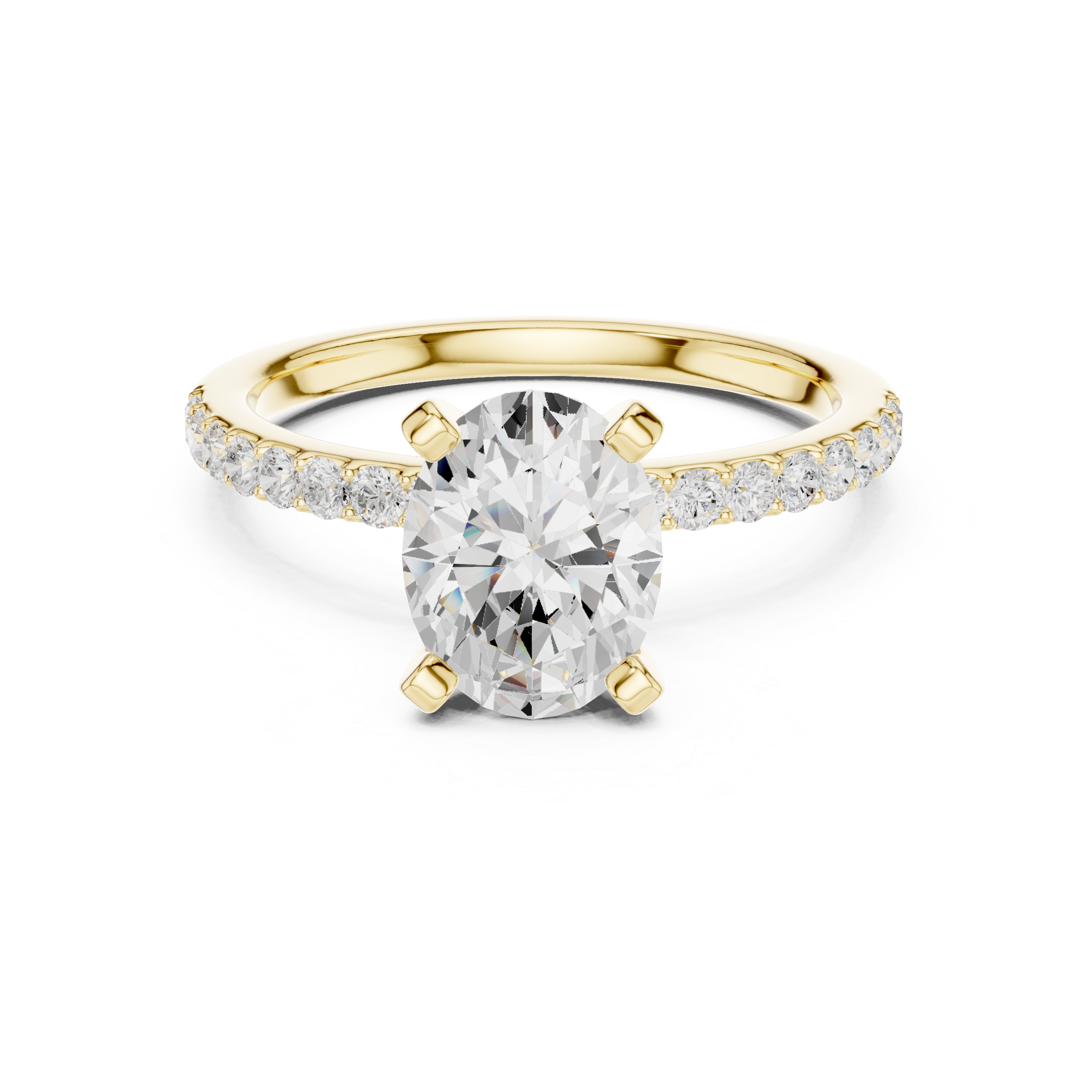 Refined Solitaire Diamond Ring with Oval Cut Center and Accent Diamonds