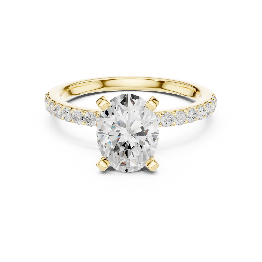 Refined Solitaire Diamond Ring with Oval Cut Center and Accent Diamonds