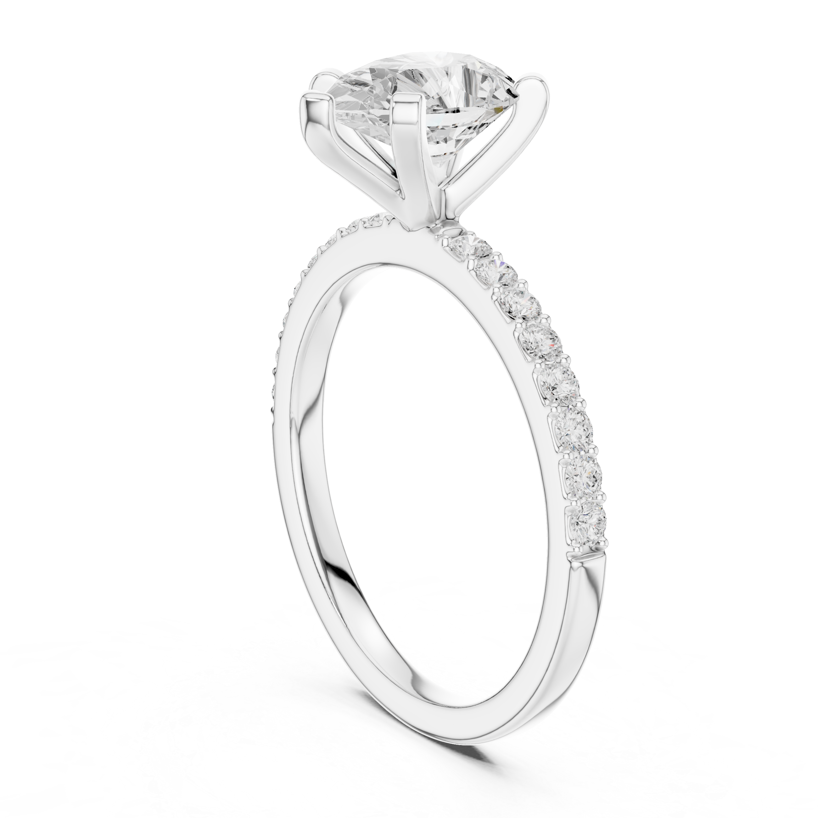Sophisticated White Gold Engagement Pear Cut Diamond Ring with Side Accents