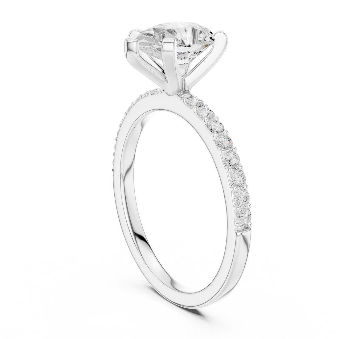 Sophisticated White Gold Engagement Pear Cut Diamond Ring with Side Accents