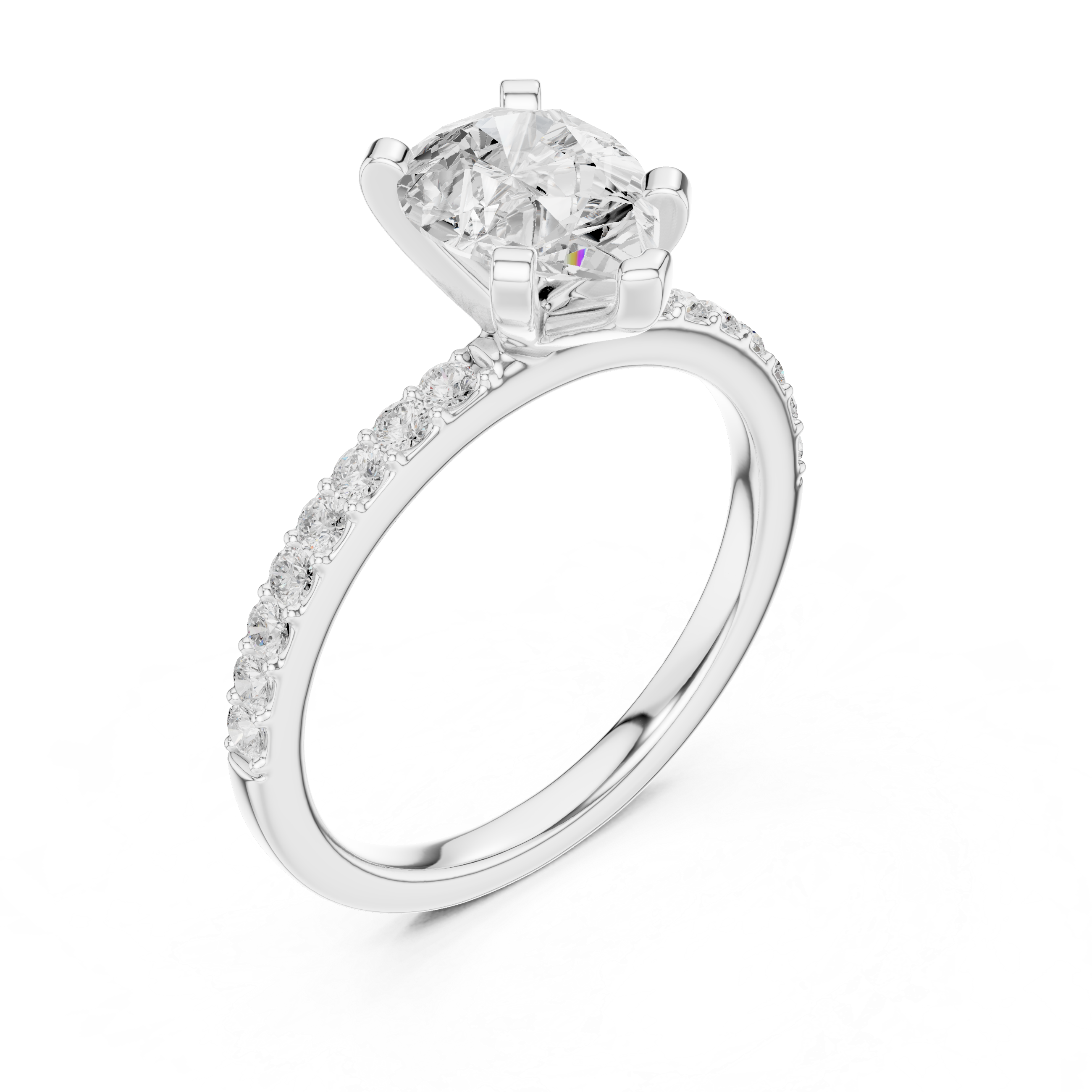 Sophisticated White Gold Engagement Pear Cut Diamond Ring with Side Accents