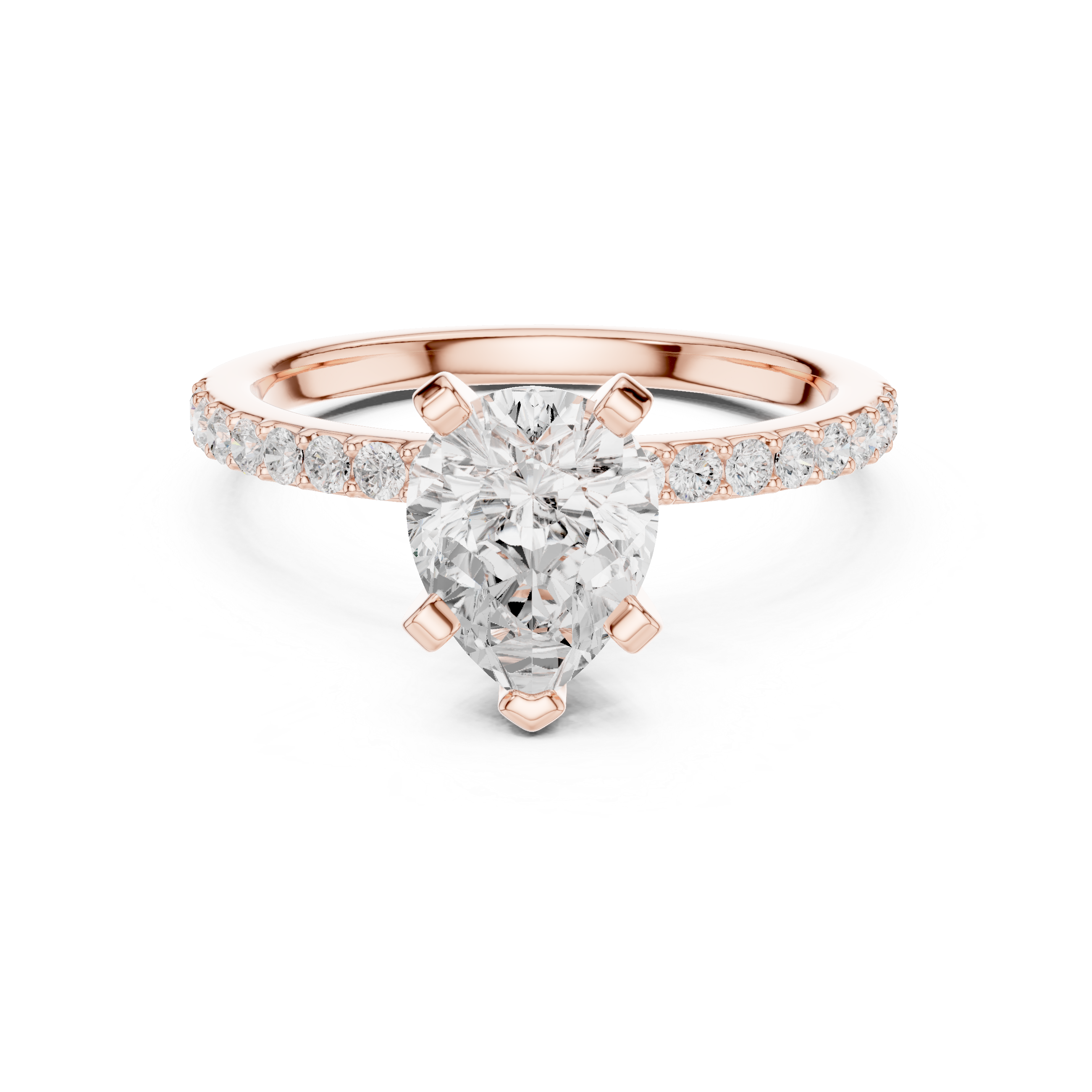 Sophisticated White Gold Engagement Pear Cut Diamond Ring with Side Accents