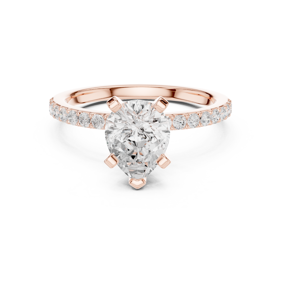 Sophisticated White Gold Engagement Pear Cut Diamond Ring with Side Accents