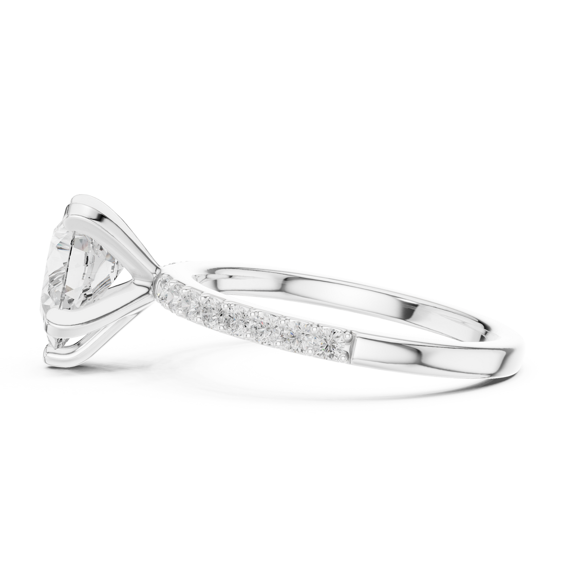 Sophisticated White Gold Engagement Pear Cut Diamond Ring with Side Accents