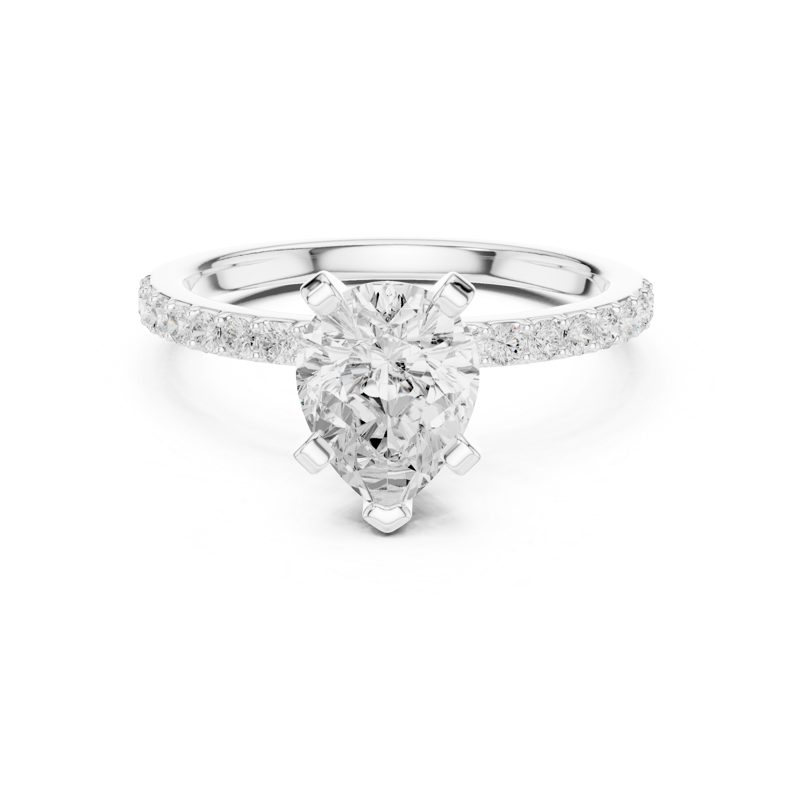 Sophisticated White Gold Engagement Pear Cut Diamond Ring with Side Accents