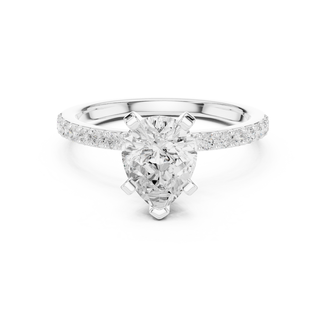 Sophisticated White Gold Engagement Pear Cut Diamond Ring with Side Accents
