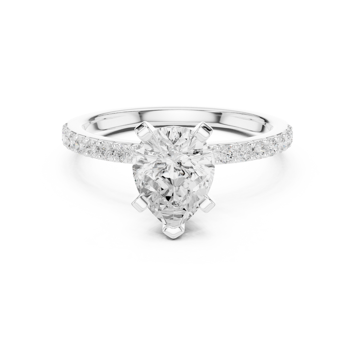 Sophisticated White Gold Engagement Pear Cut Diamond Ring with Side Accents