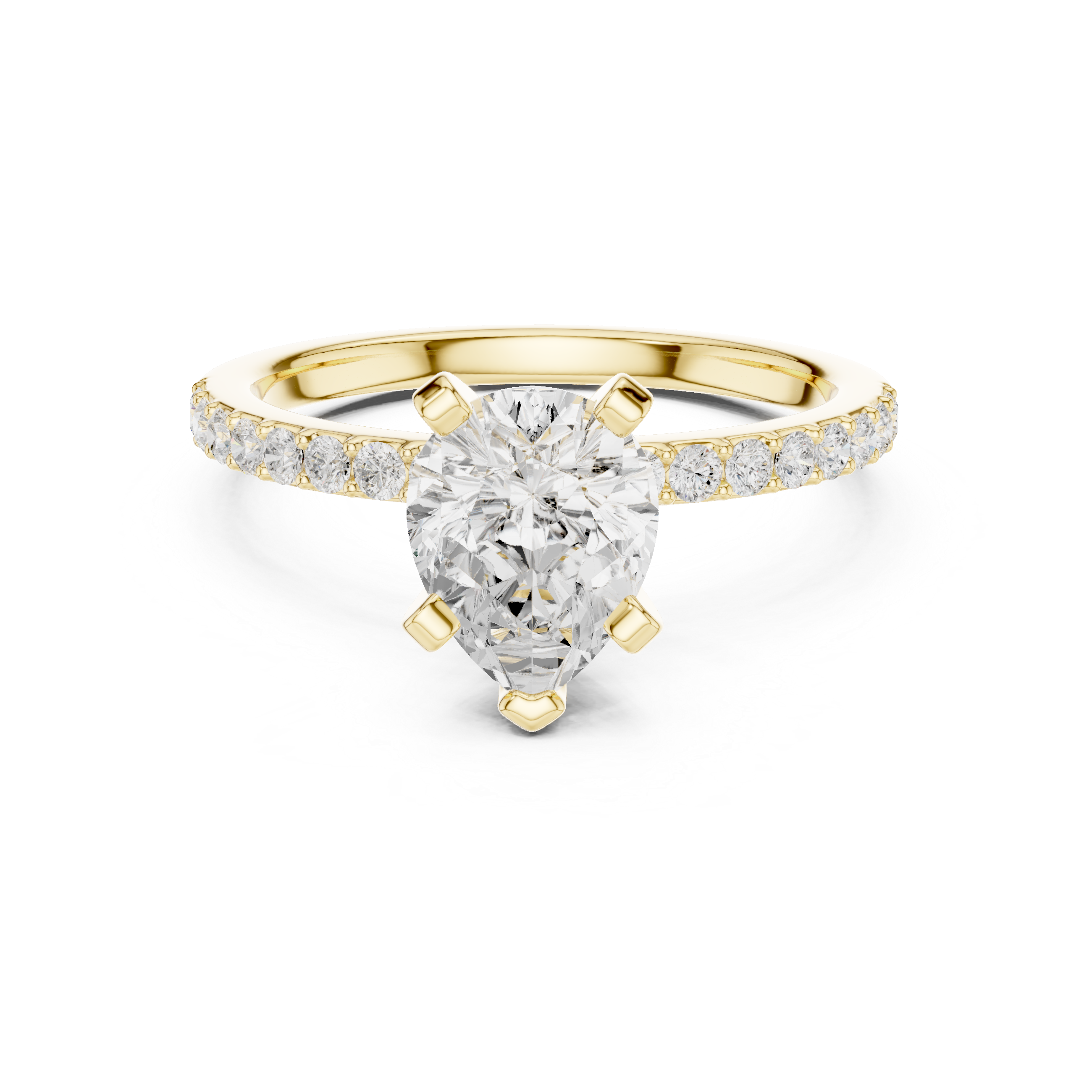 Sophisticated White Gold Engagement Pear Cut Diamond Ring with Side Accents