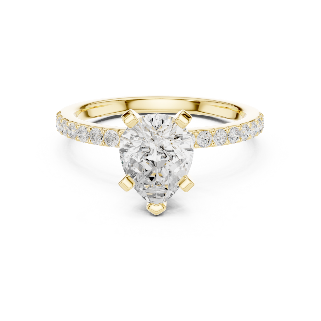 Sophisticated White Gold Engagement Pear Cut Diamond Ring with Side Accents