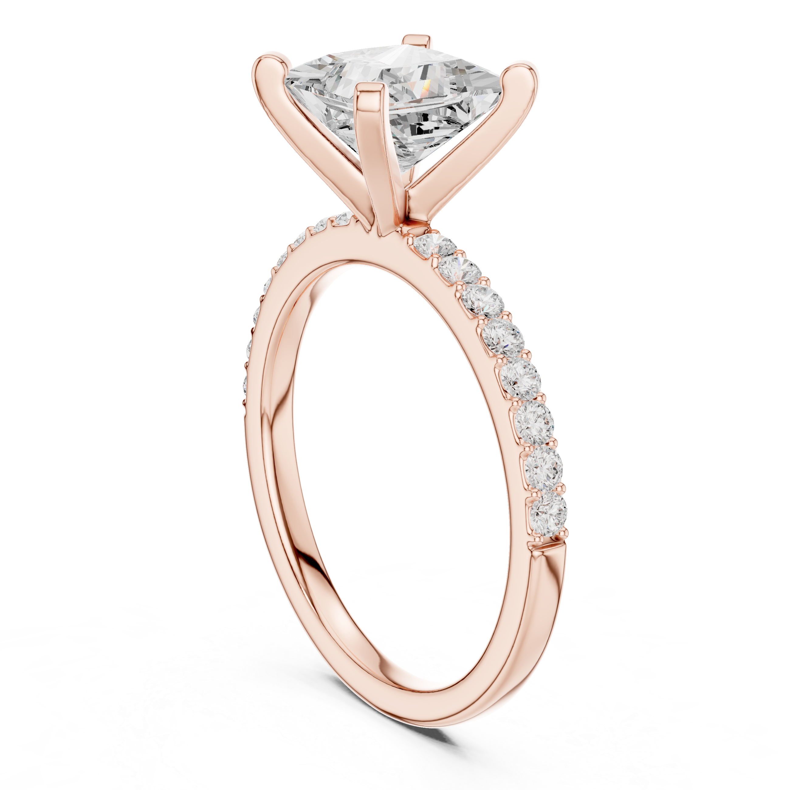 Elegant Princess Cut Diamond Solitaire Ring with Half Pavé Accent Band