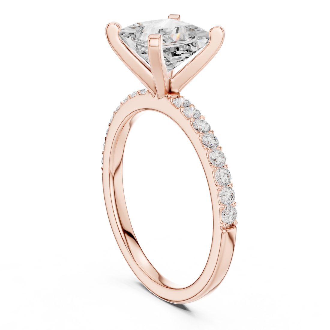 Elegant Princess Cut Diamond Solitaire Ring with Half Pavé Accent Band
