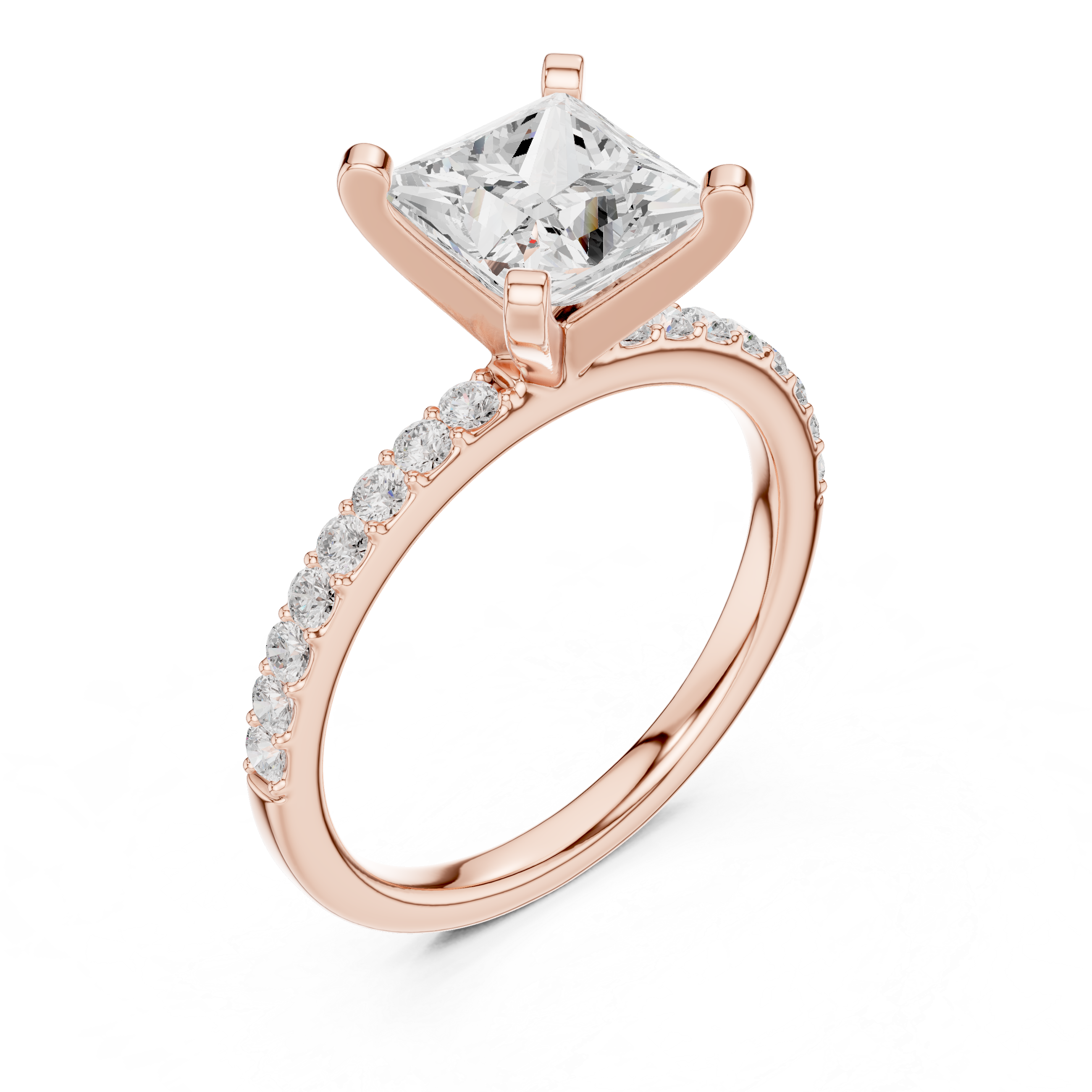 Elegant Princess Cut Diamond Solitaire Ring with Half Pavé Accent Band