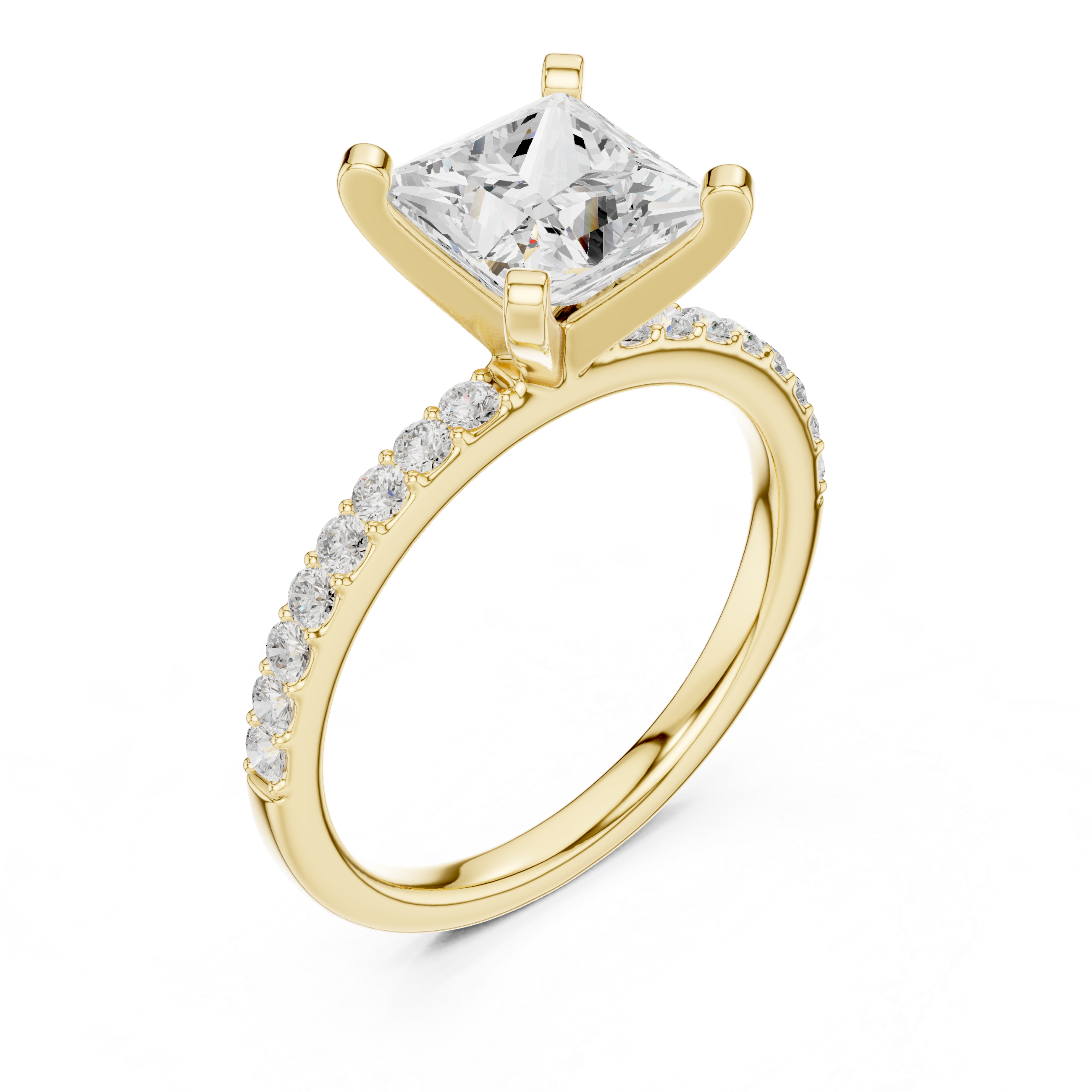 Elegant Princess Cut Diamond Solitaire Ring with Half Pavé Accent Band