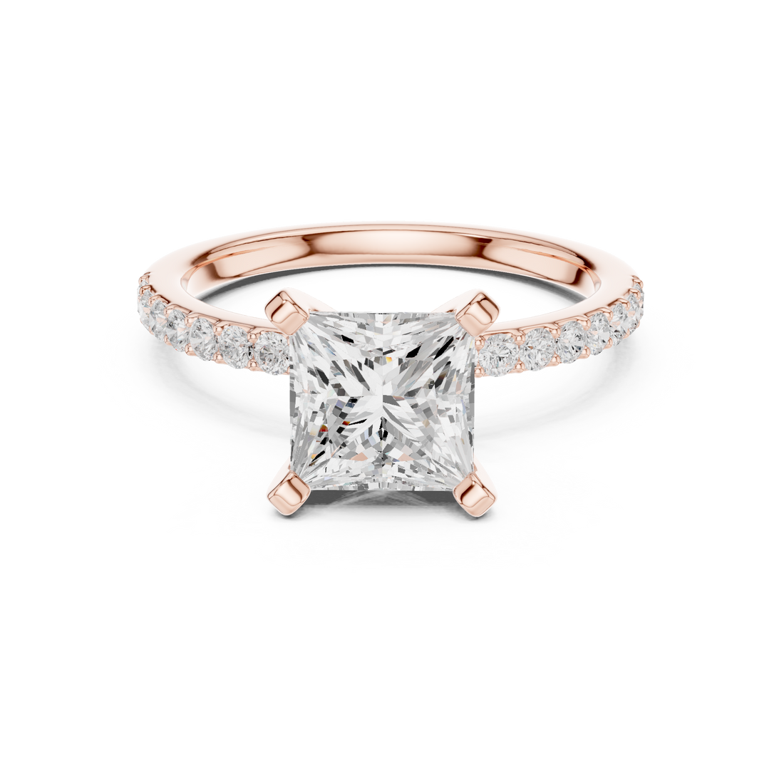 Elegant Princess Cut Diamond Solitaire Ring with Half Pavé Accent Band