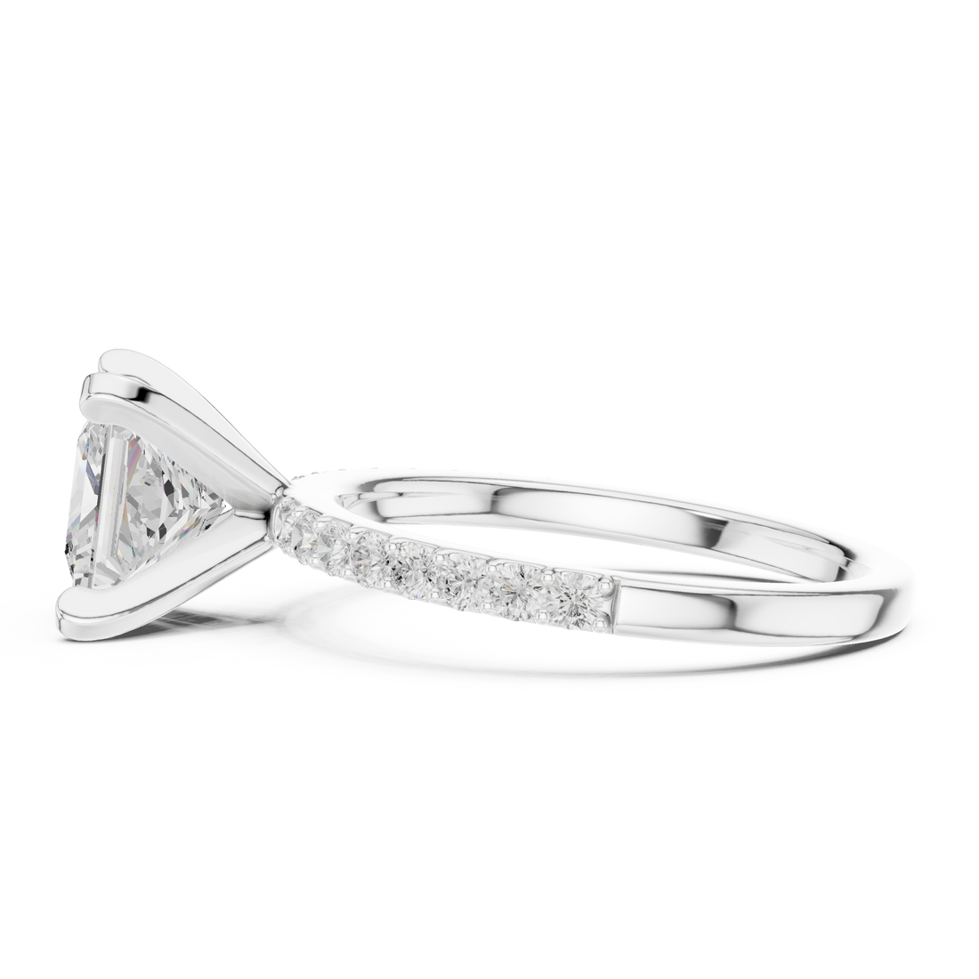 Elegant Princess Cut Diamond Solitaire Ring with Half Pavé Accent Band