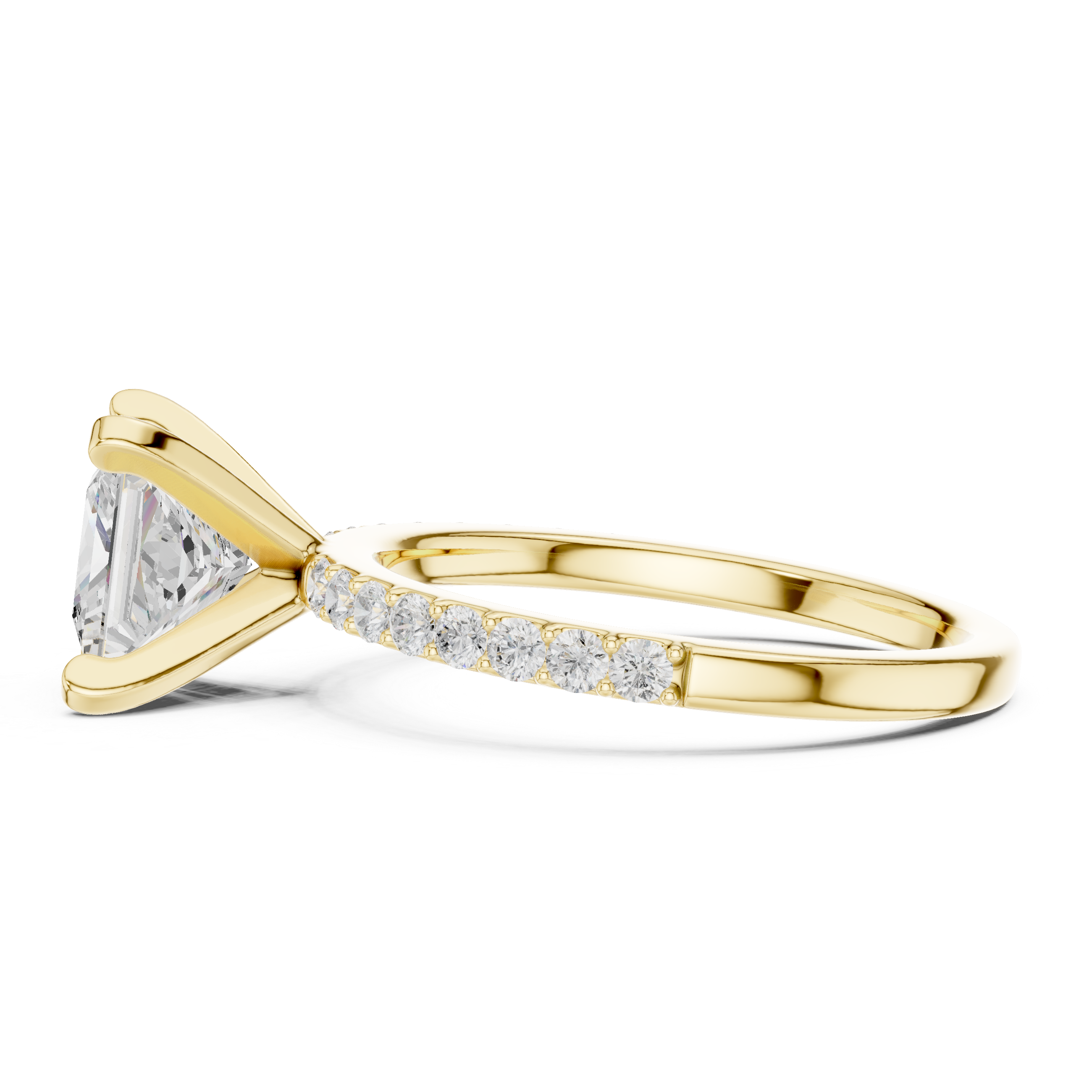 Elegant Princess Cut Diamond Solitaire Ring with Half Pavé Accent Band