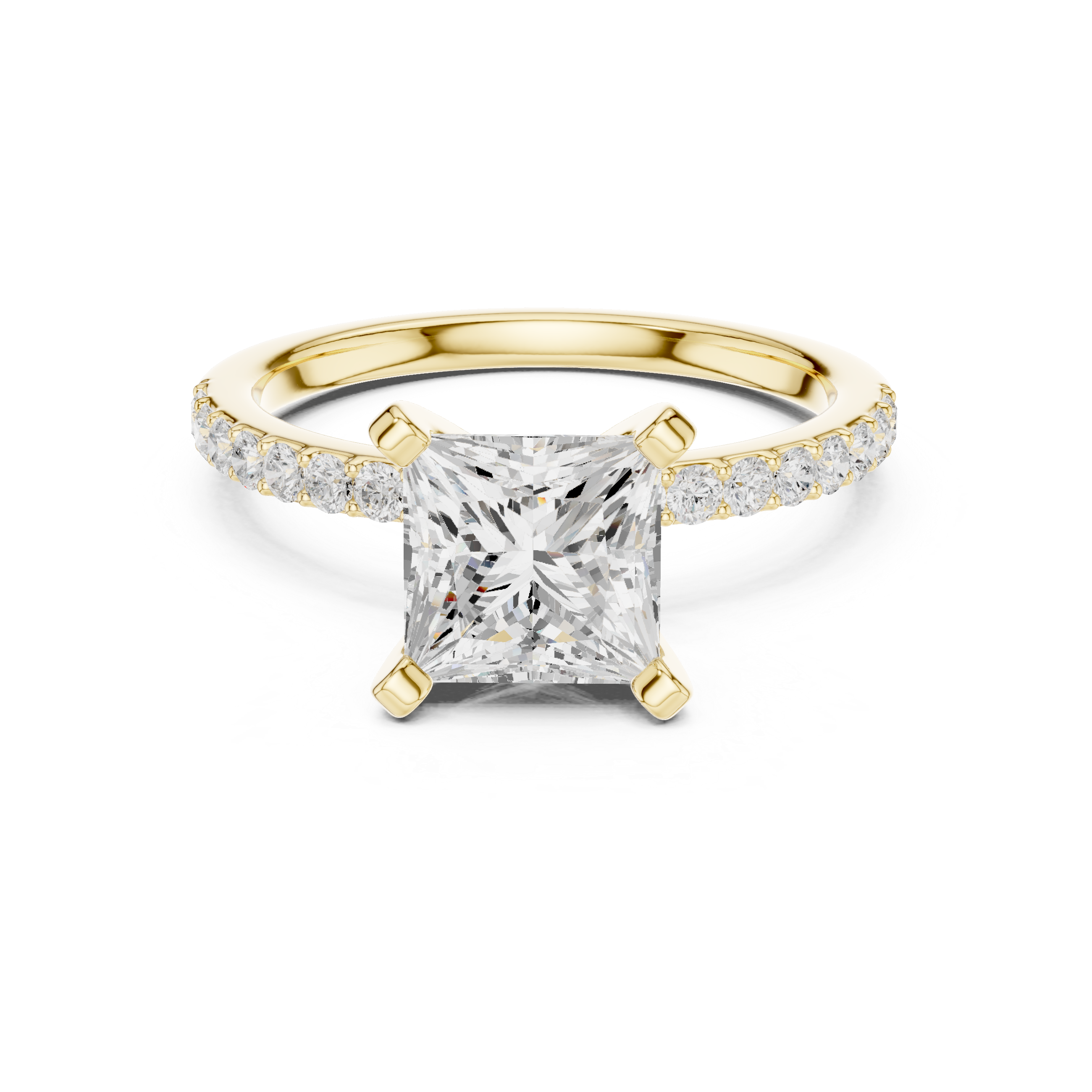 Elegant Princess Cut Diamond Solitaire Ring with Half Pavé Accent Band