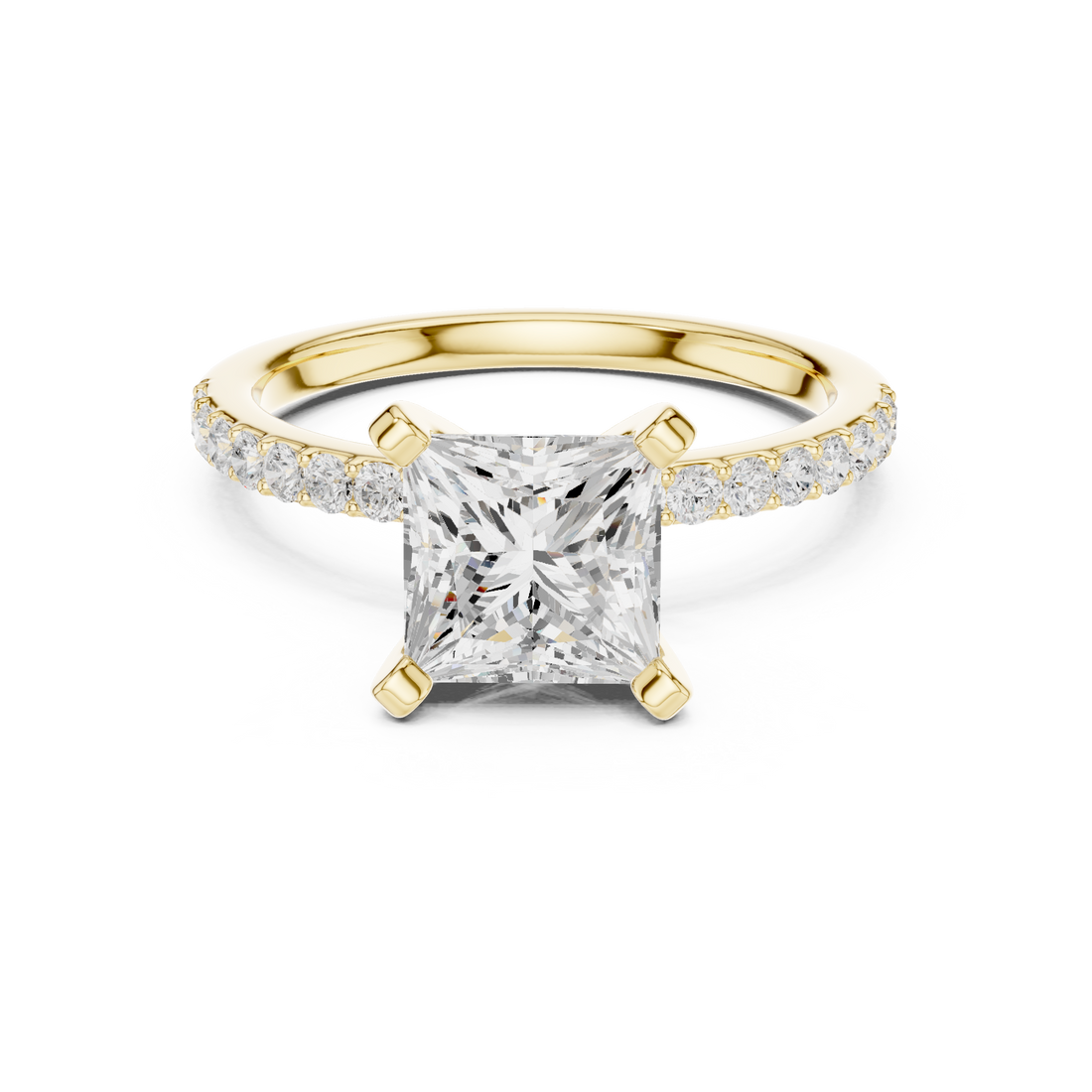 Elegant Princess Cut Diamond Solitaire Ring with Half Pavé Accent Band