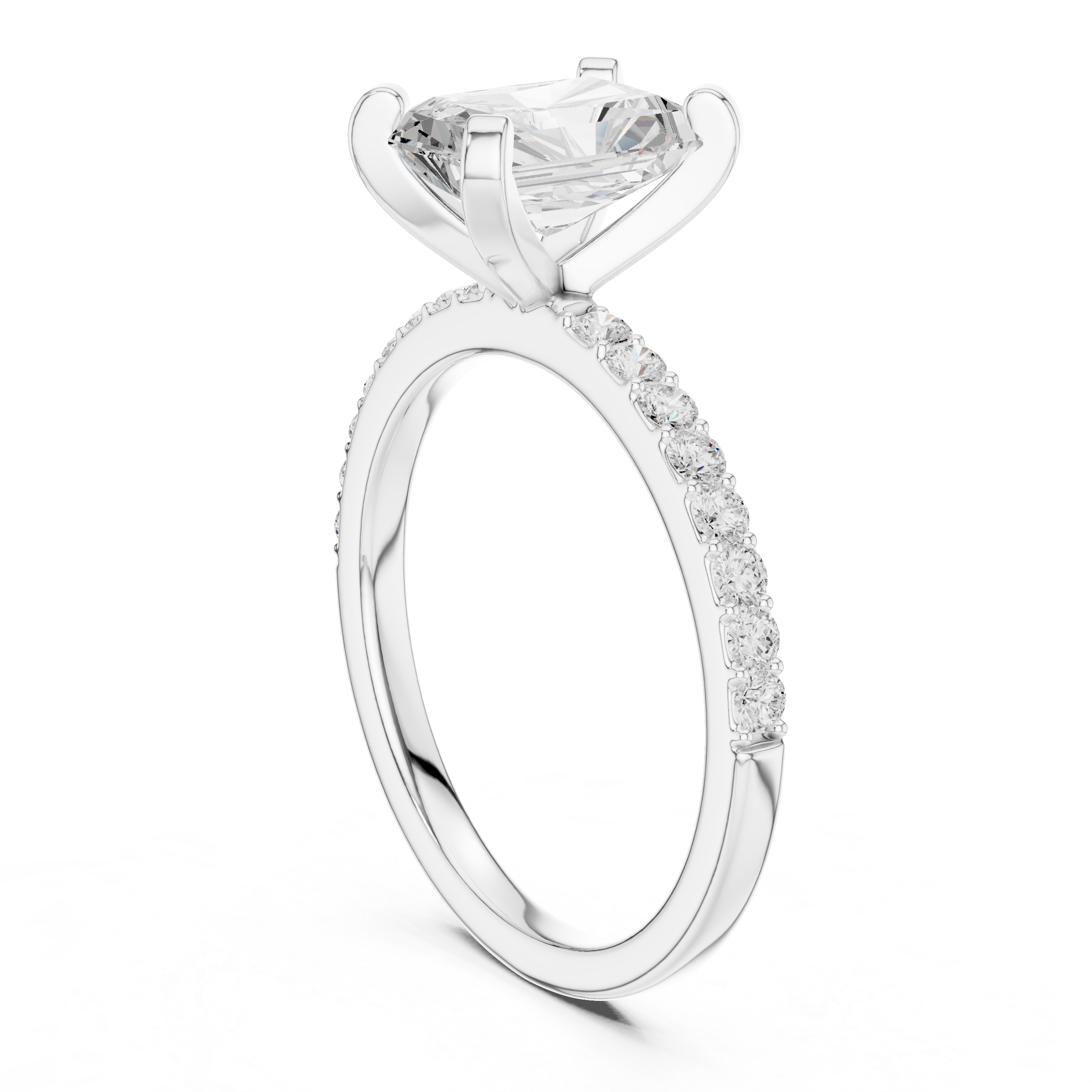 Sleek and Sophisticated Stunning Radiant Diamond Engagement Ring with Pavé Set Band