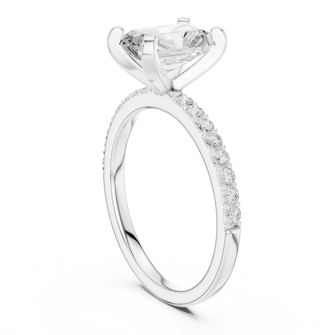 Sleek and Sophisticated Stunning Radiant Diamond Engagement Ring with Pavé Set Band