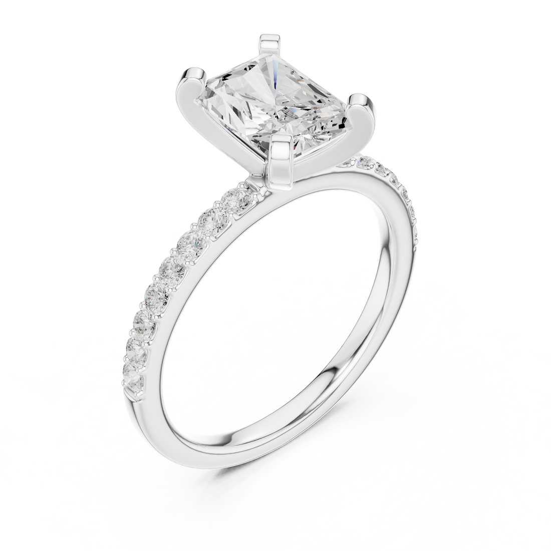 Sleek and Sophisticated Stunning Radiant Diamond Engagement Ring with Pavé Set Band