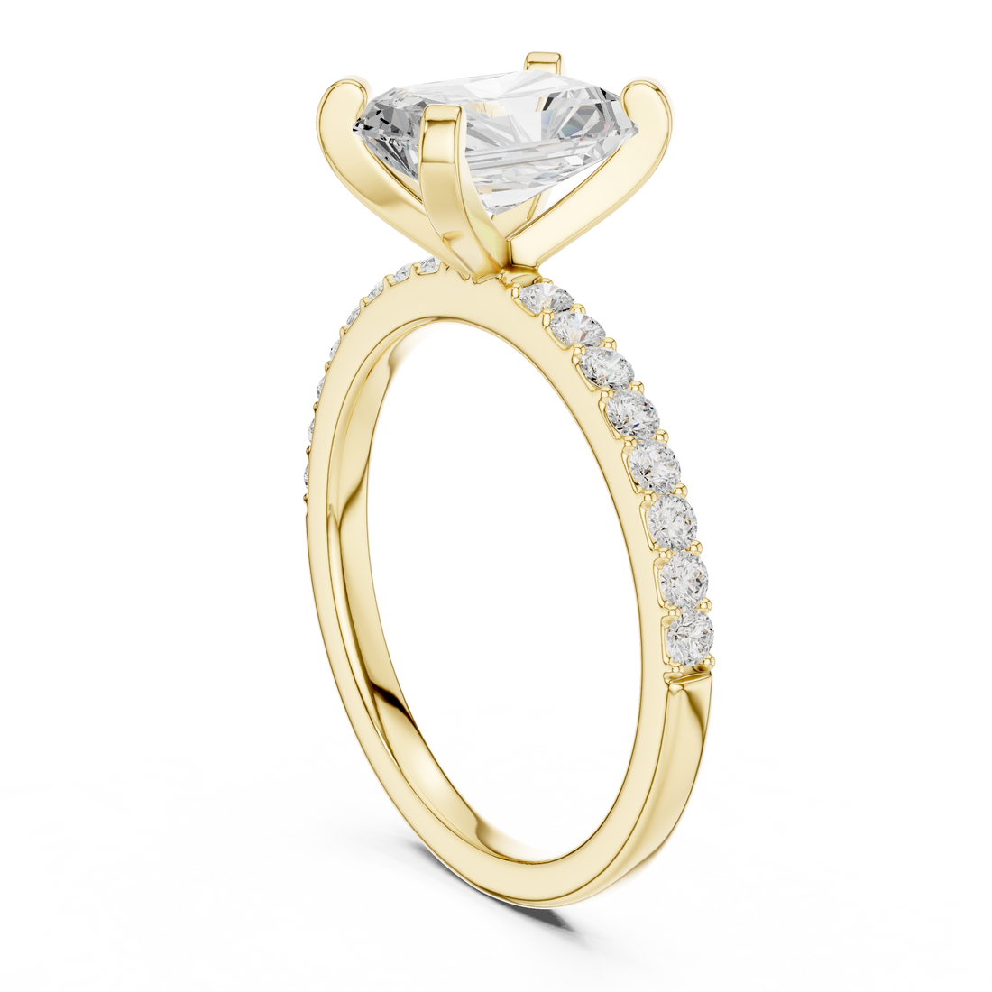 Sleek and Sophisticated Stunning Radiant Diamond Engagement Ring with Pavé Set Band