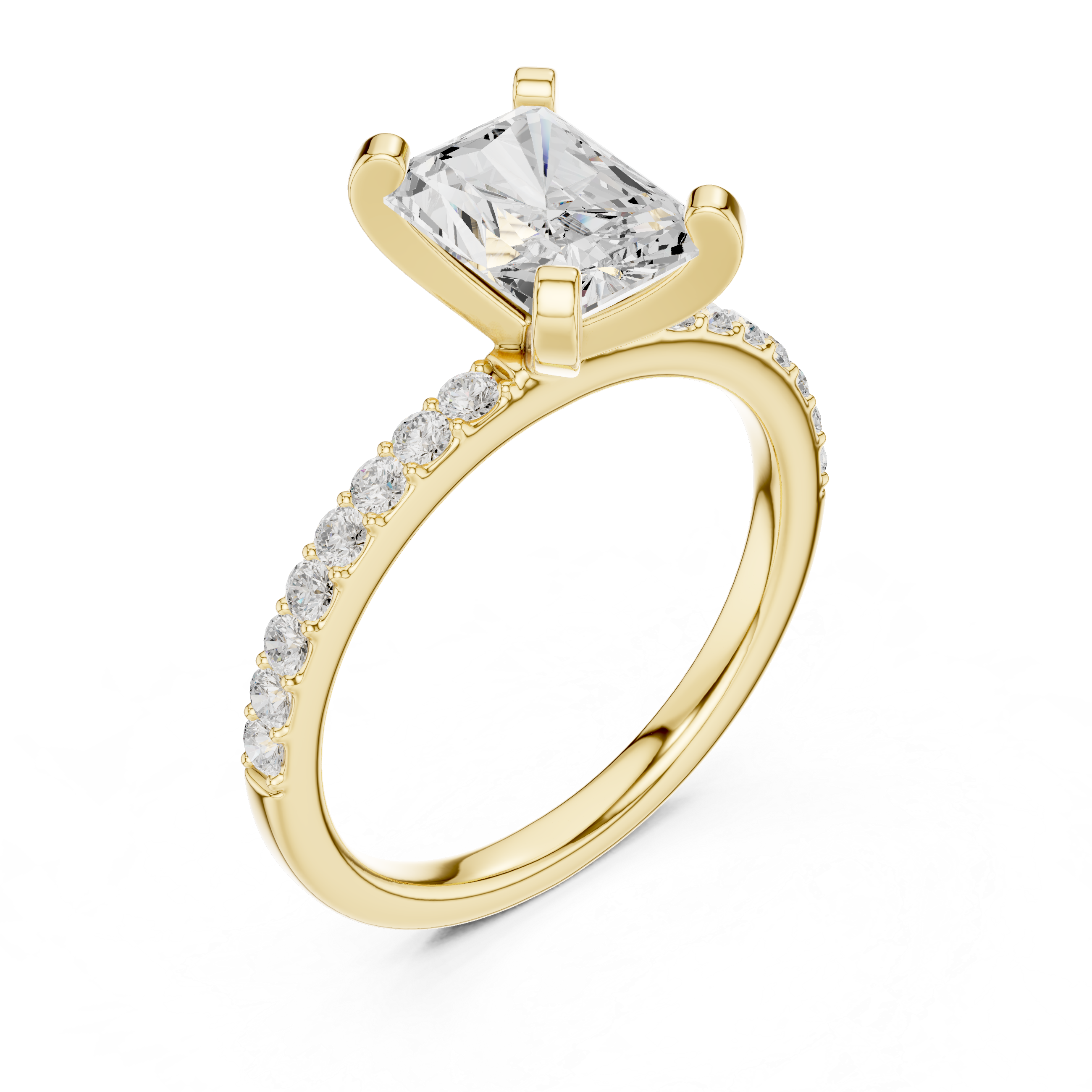 Sleek and Sophisticated Stunning Radiant Diamond Engagement Ring with Pavé Set Band