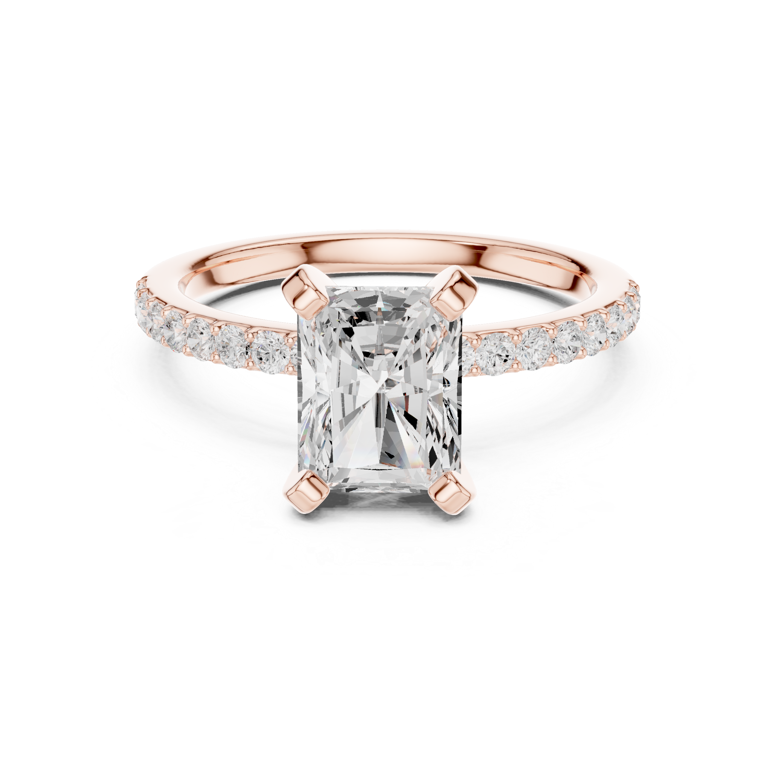 Sleek and Sophisticated Stunning Radiant Diamond Engagement Ring with Pavé Set Band
