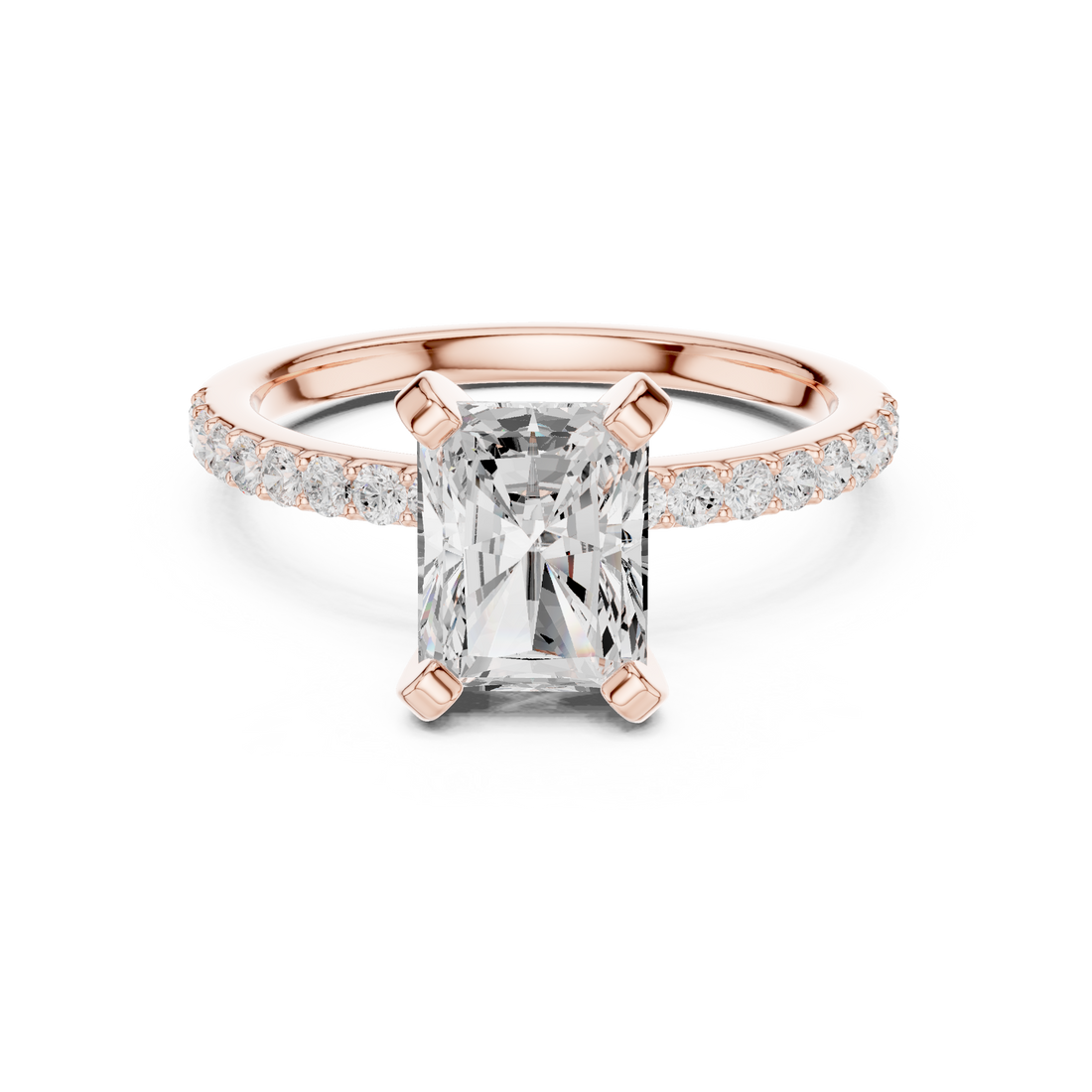 Sleek and Sophisticated Stunning Radiant Diamond Engagement Ring with Pavé Set Band