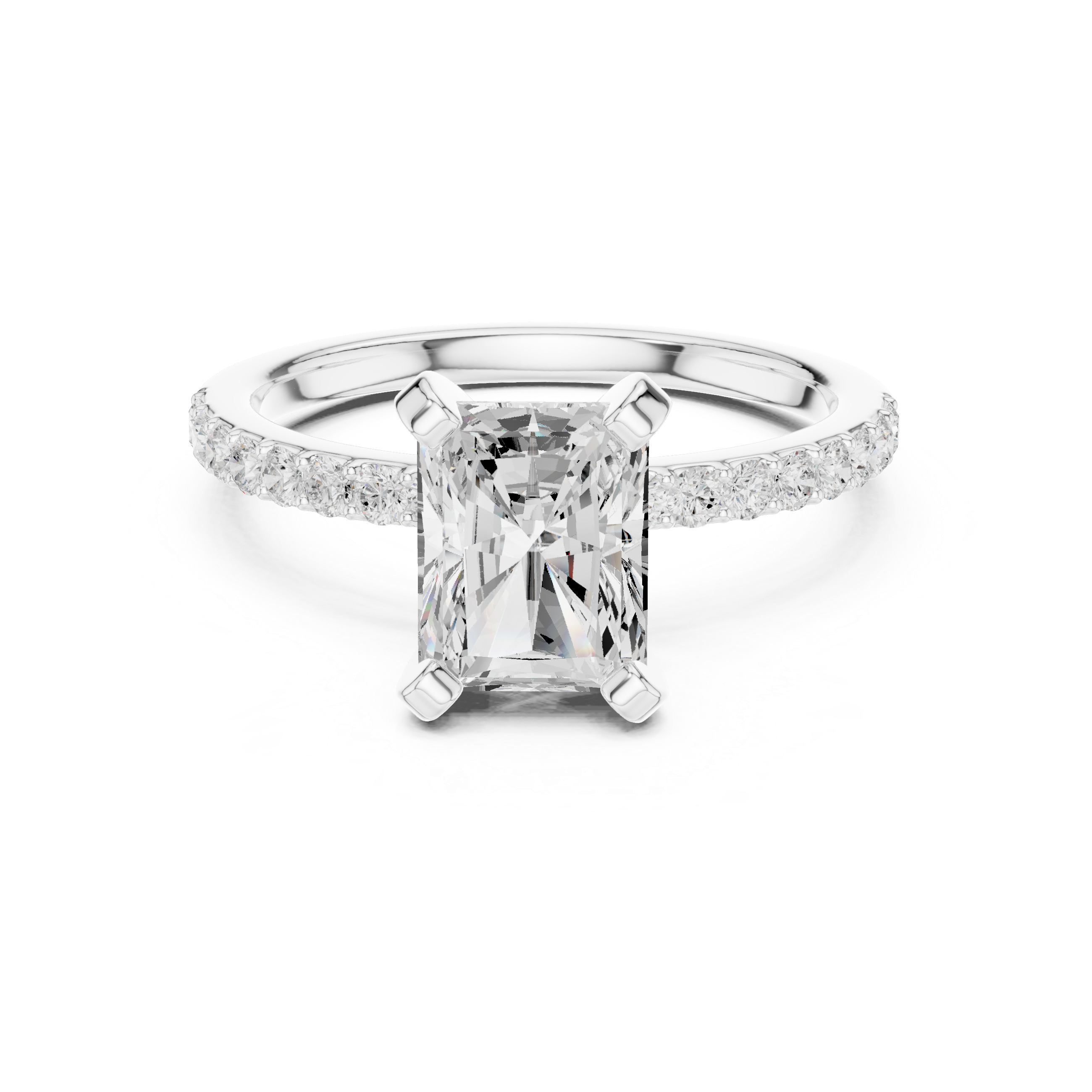 Sleek and Sophisticated Stunning Radiant Diamond Engagement Ring with Pavé Set Band
