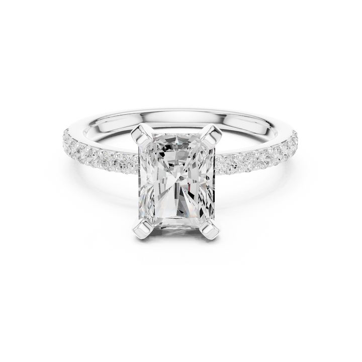Sleek and Sophisticated Stunning Radiant Diamond Engagement Ring with Pavé Set Band