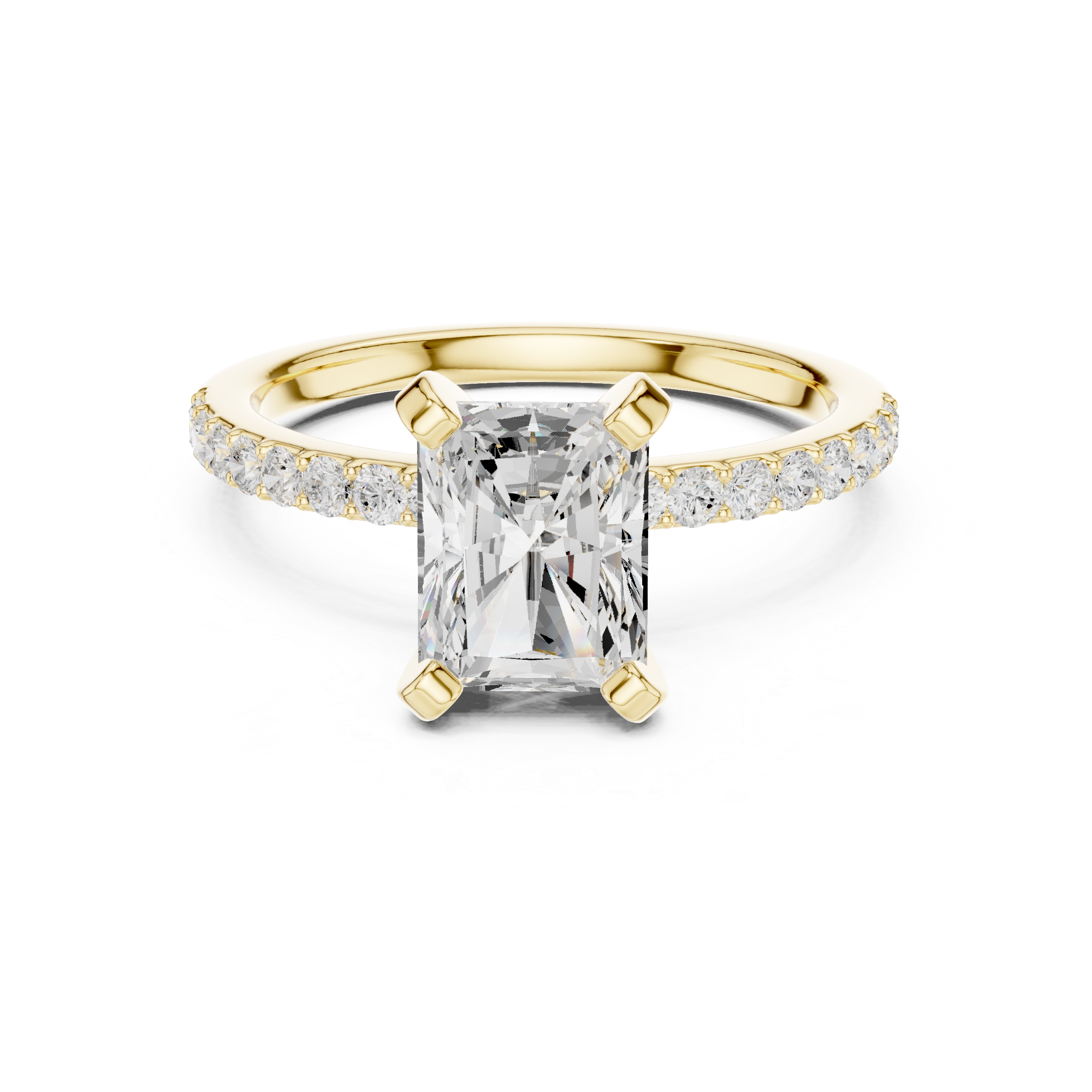 Sleek and Sophisticated Stunning Radiant Diamond Engagement Ring with Pavé Set Band