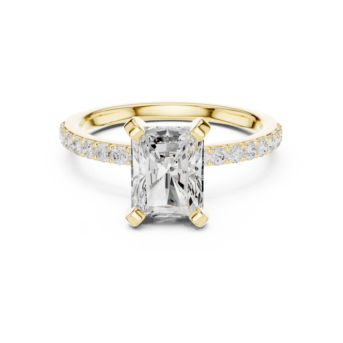 Sleek and Sophisticated Stunning Radiant Diamond Engagement Ring with Pavé Set Band