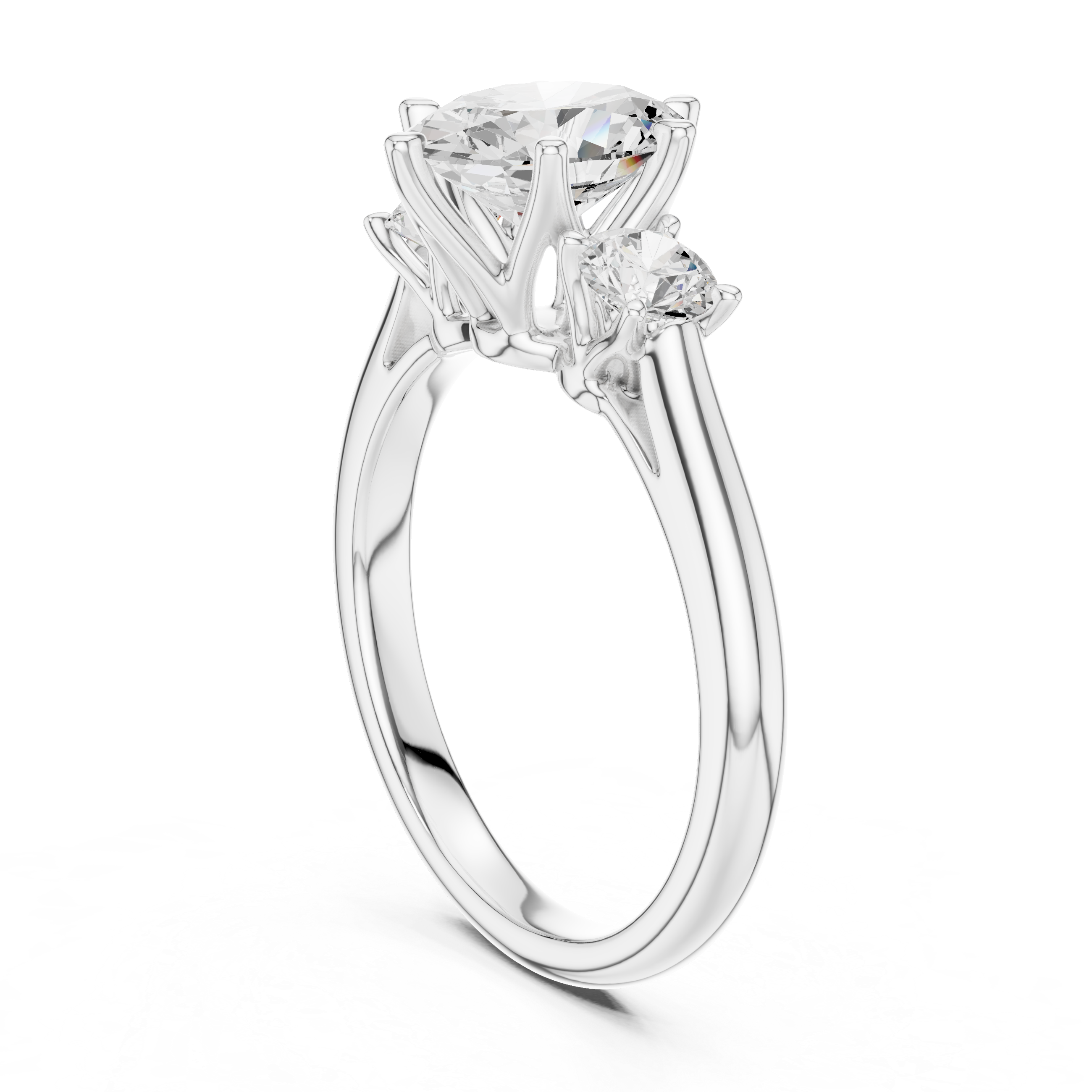 Modern Classic Oval Cut Diamond Ring with Two Round Side Stones | Refined Rose Gold Engagement Ring
