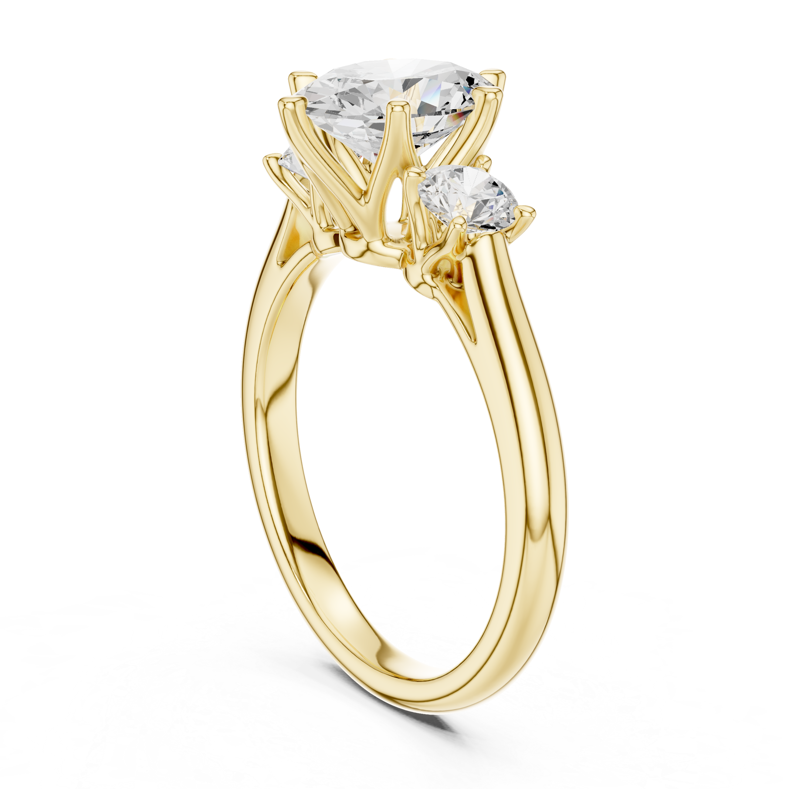Modern Classic Oval Cut Diamond Ring with Two Round Side Stones | Refined Rose Gold Engagement Ring