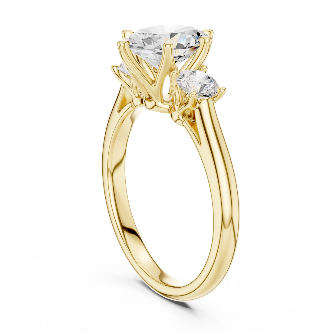 Modern Classic Oval Cut Diamond Ring with Two Round Side Stones | Refined Rose Gold Engagement Ring