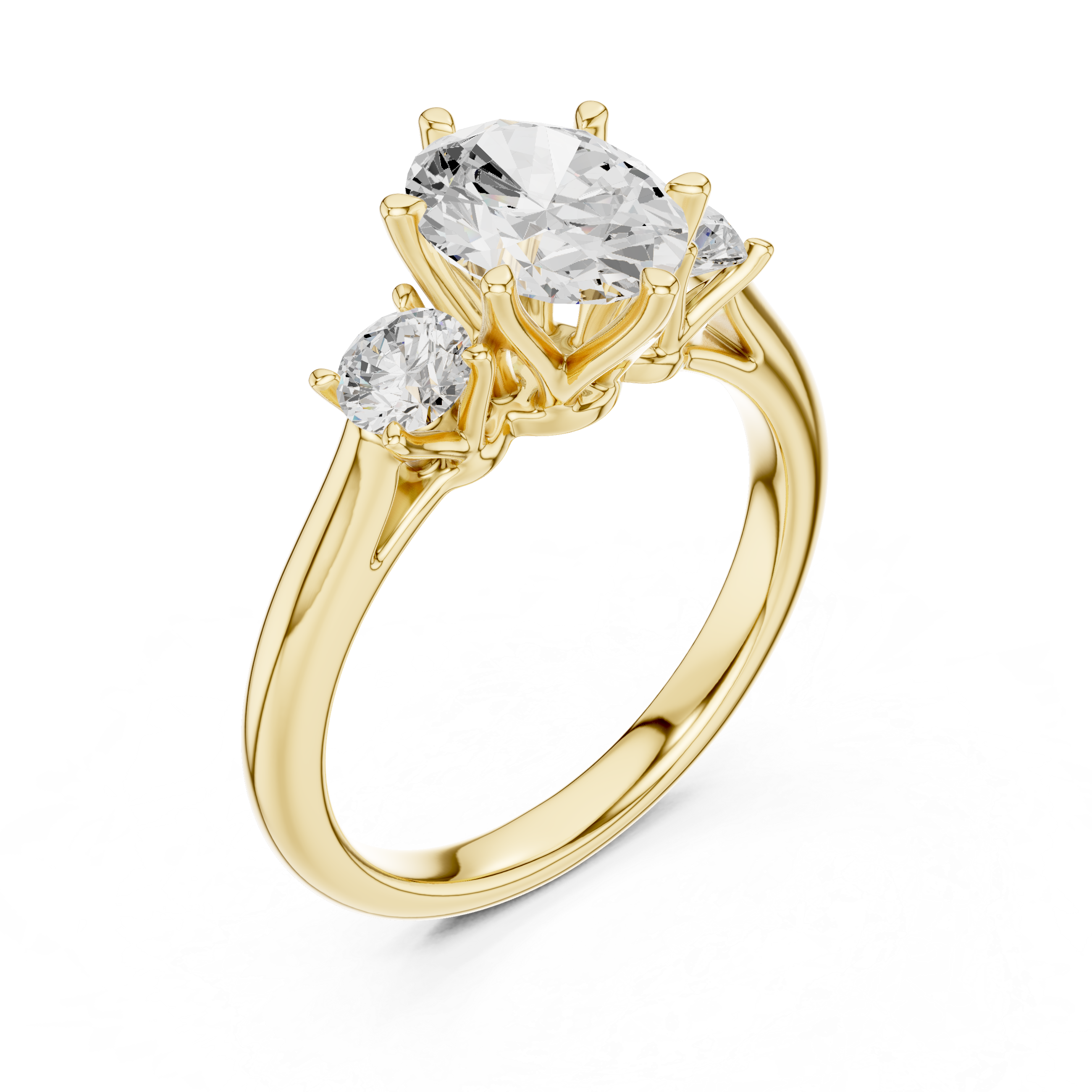 Modern Classic Oval Cut Diamond Ring with Two Round Side Stones | Refined Rose Gold Engagement Ring