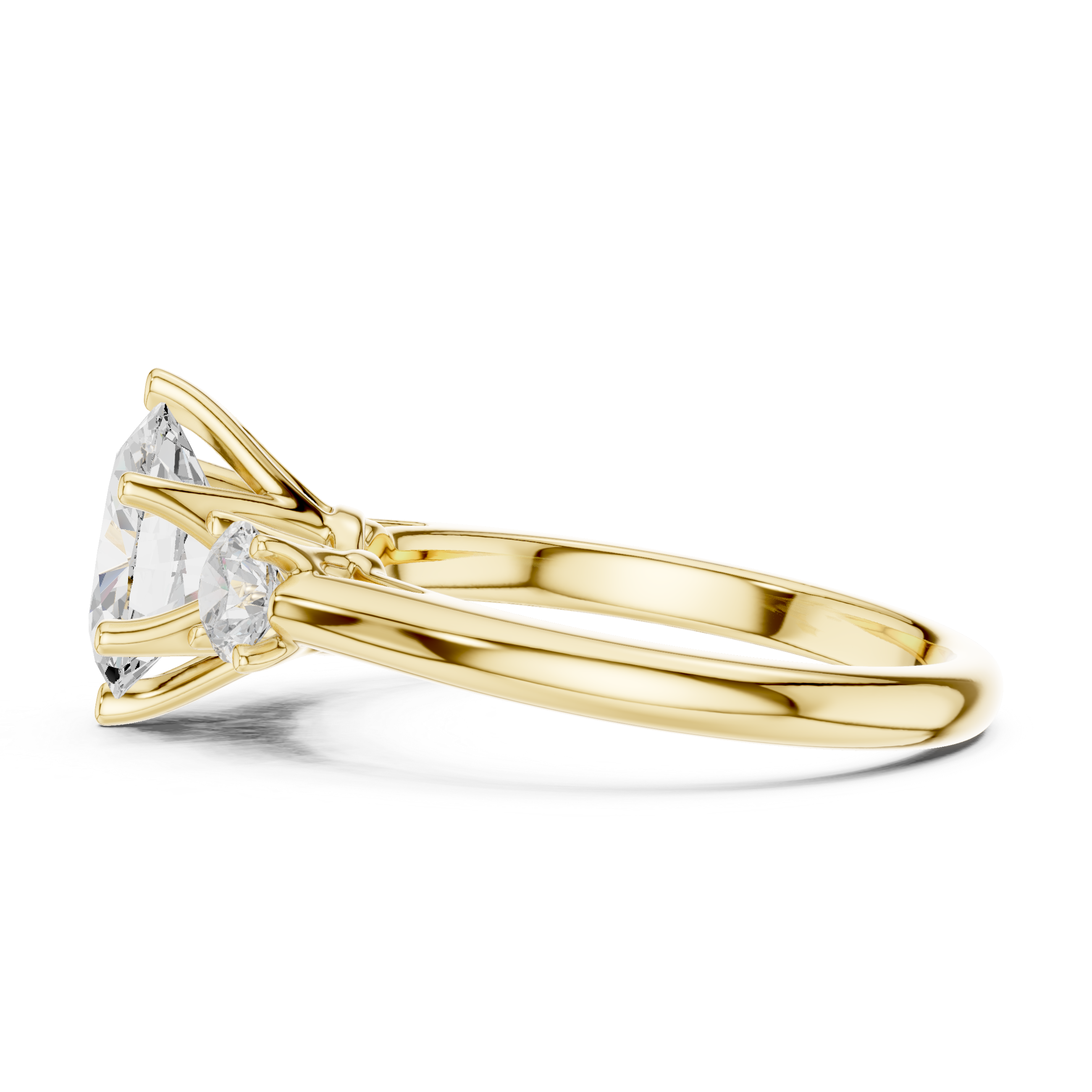Modern Classic Oval Cut Diamond Ring with Two Round Side Stones | Refined Rose Gold Engagement Ring