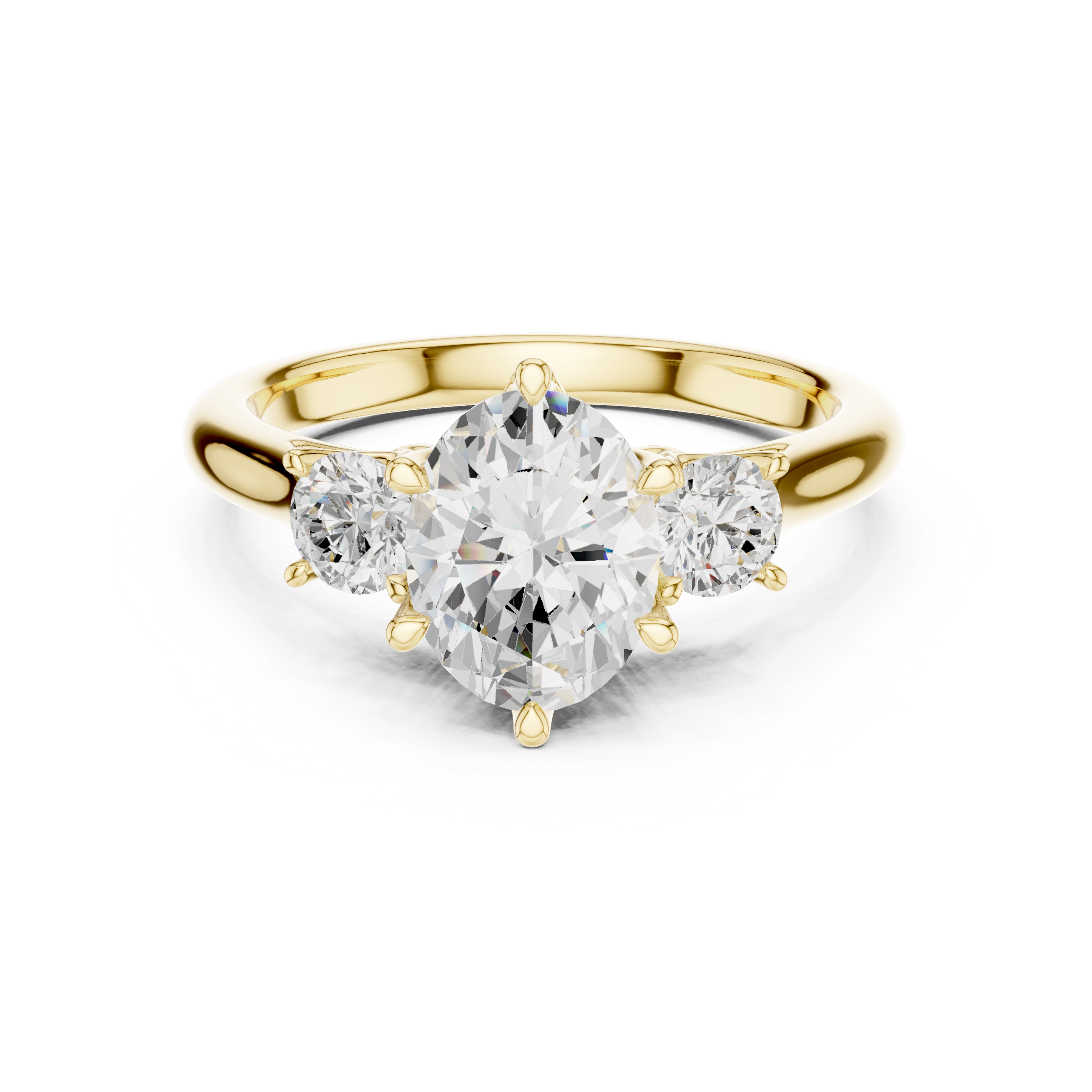 Modern Classic Oval Cut Diamond Ring with Two Round Side Stones | Refined Rose Gold Engagement Ring
